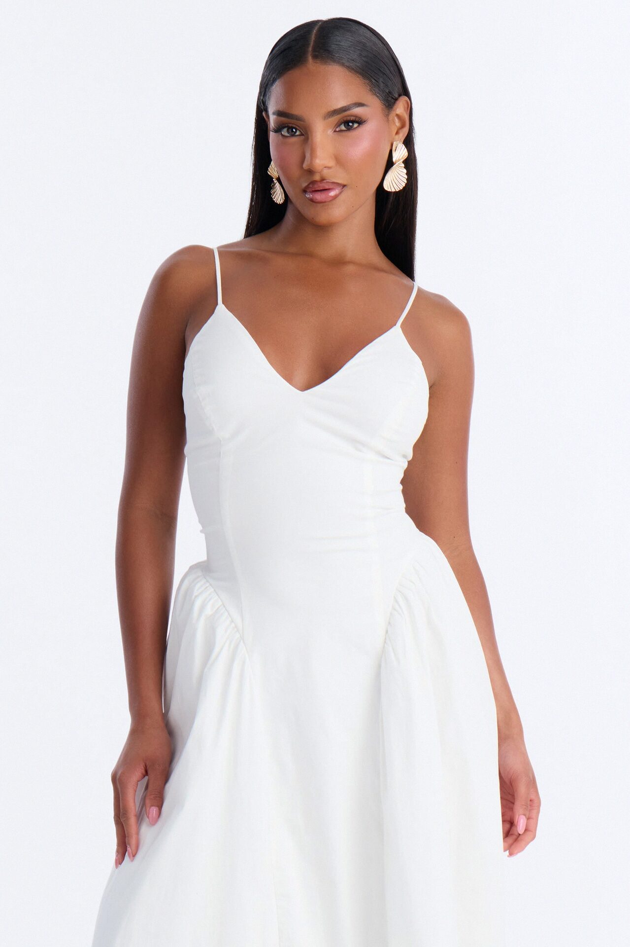 Whitney Pleated Poplin Midi Dress - White