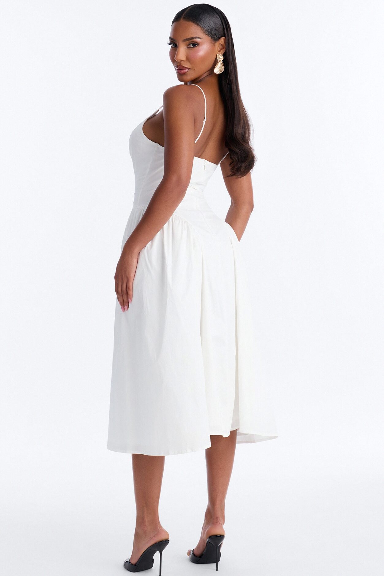 Whitney Pleated Poplin Midi Dress - White