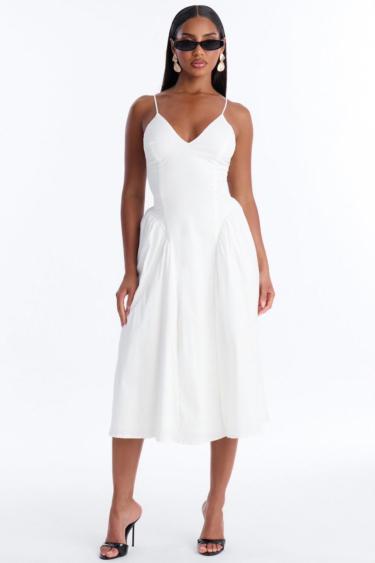 Whitney Pleated Poplin Midi Dress - White