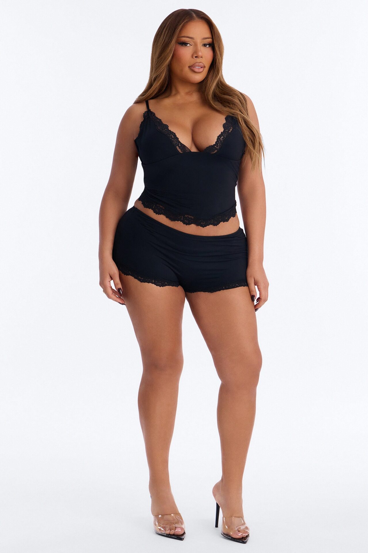 Second Skin Double Lined Lace Trim Micro Shorts - Black