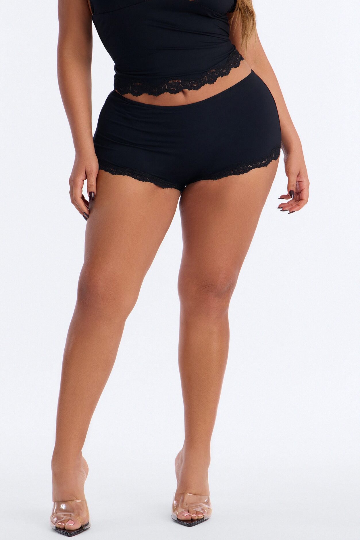 Second Skin Double Lined Lace Trim Micro Shorts - Black