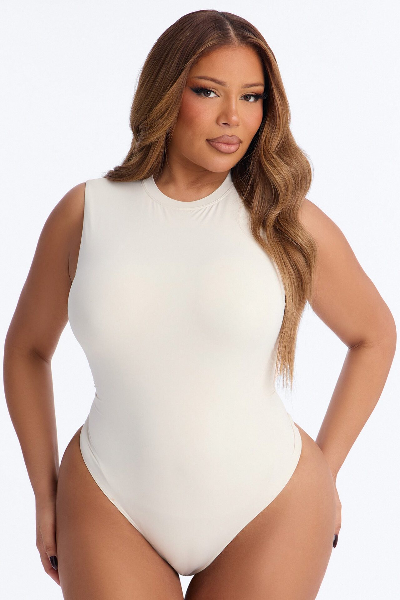 Second Skin Double Lined Mock Neck Sleeveless Bodysuit - Bone