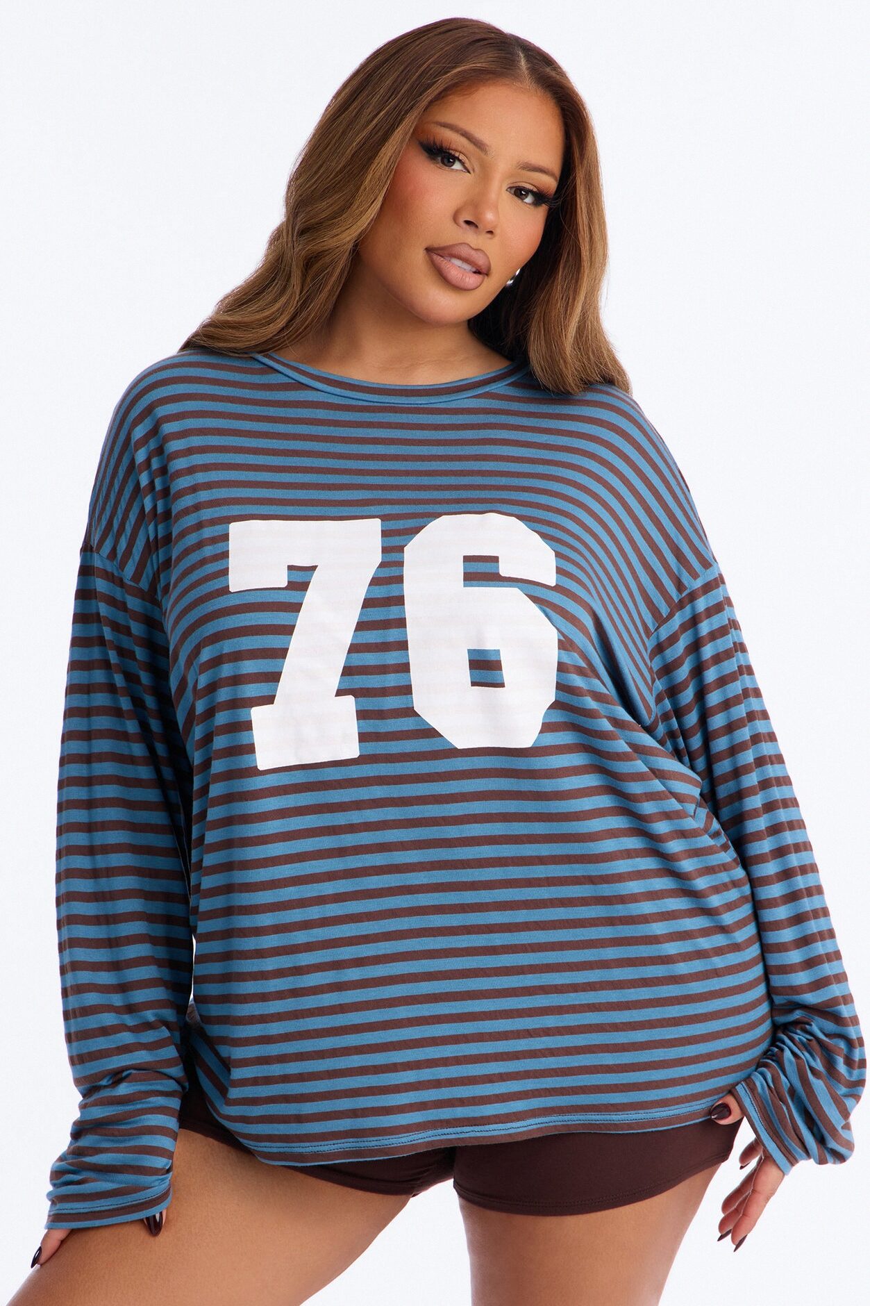 76' Chill Striped Biker Short Set - Blue/combo