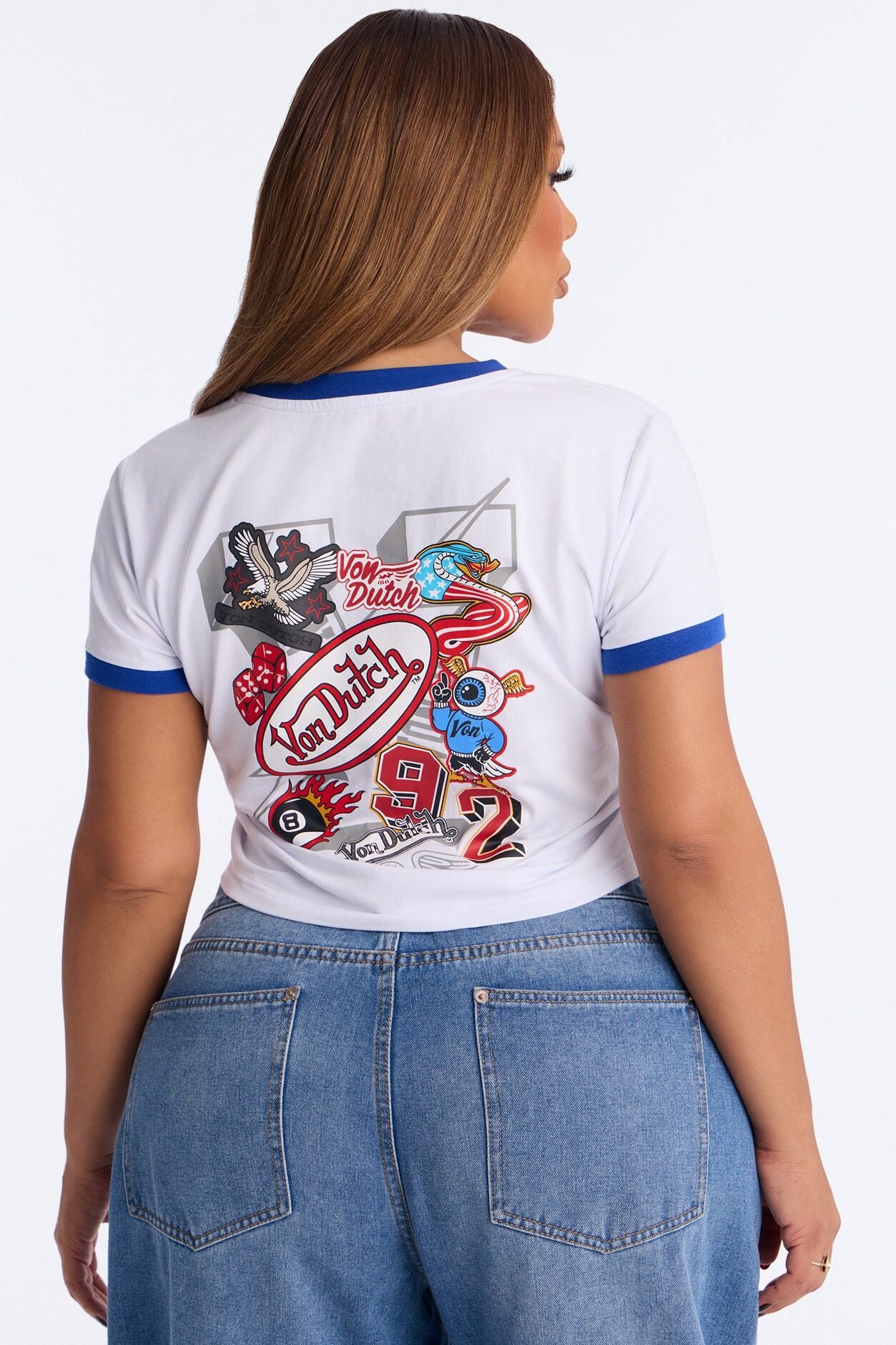 Von Dutch Americana Ringer Graphic Baby Tee - White