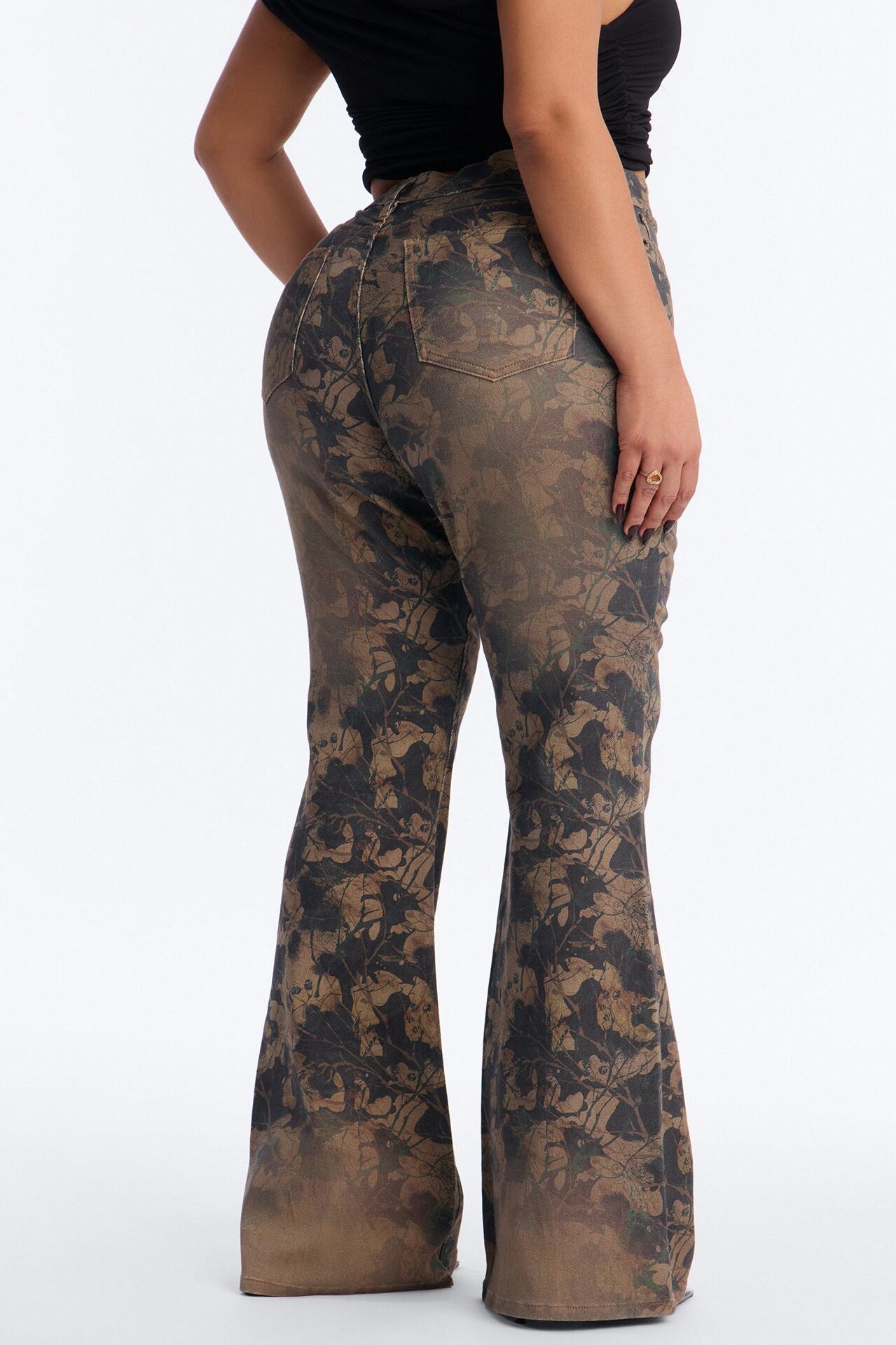 Positive Negative Stretch Printed Flare Jeans - Camouflage