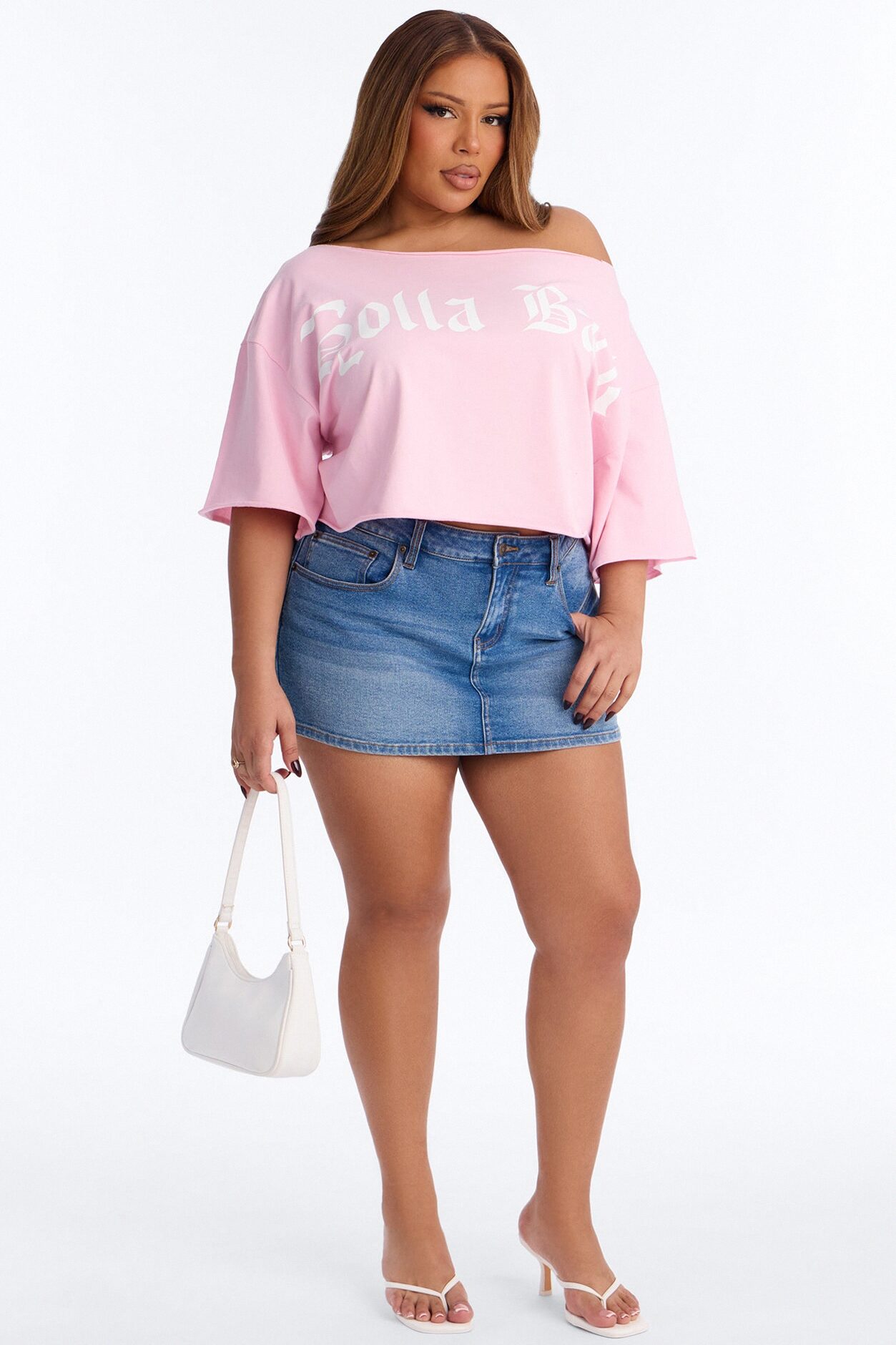 Holla Back Off Shoulder Crop Top - Pink