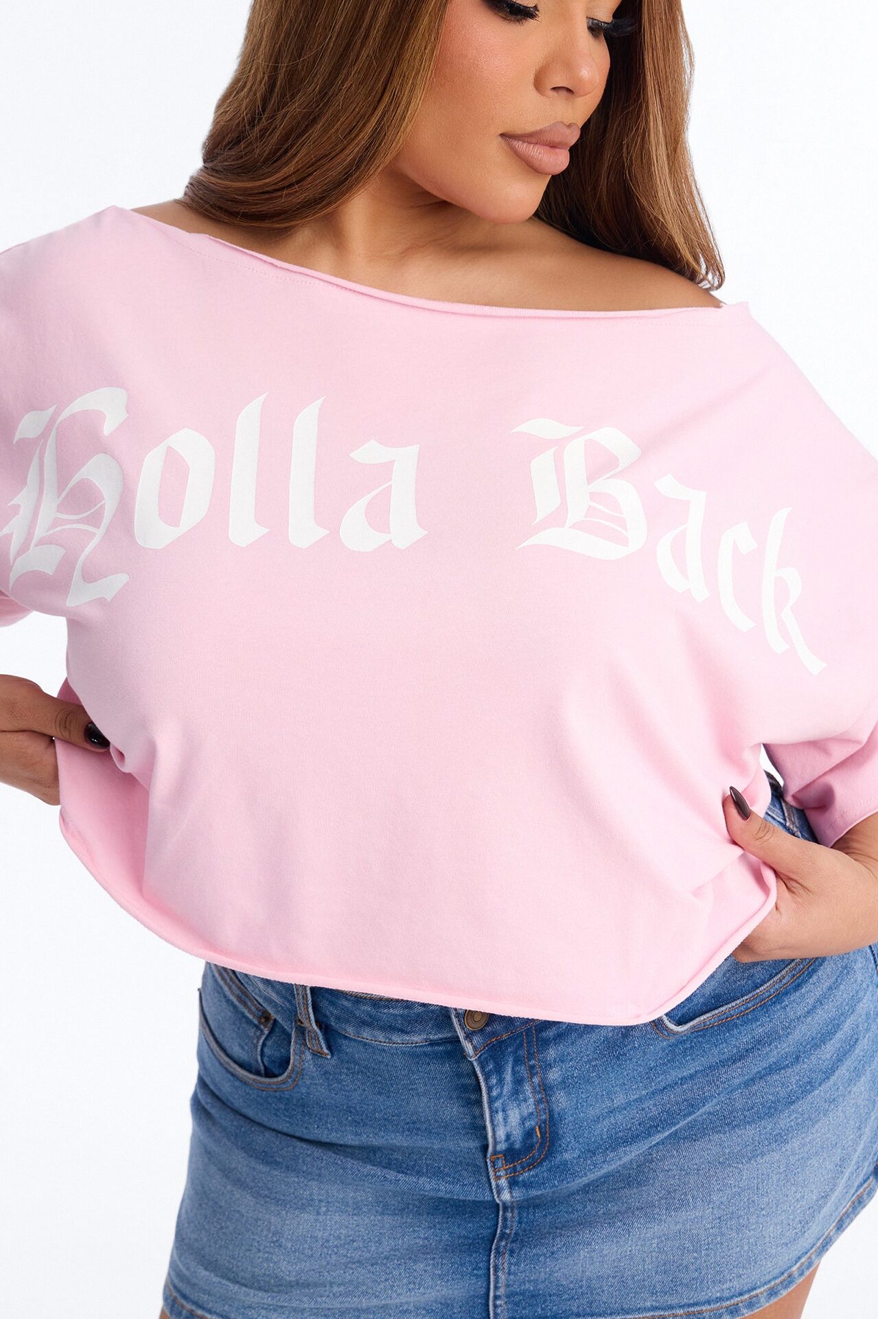 Holla Back Off Shoulder Crop Top - Pink