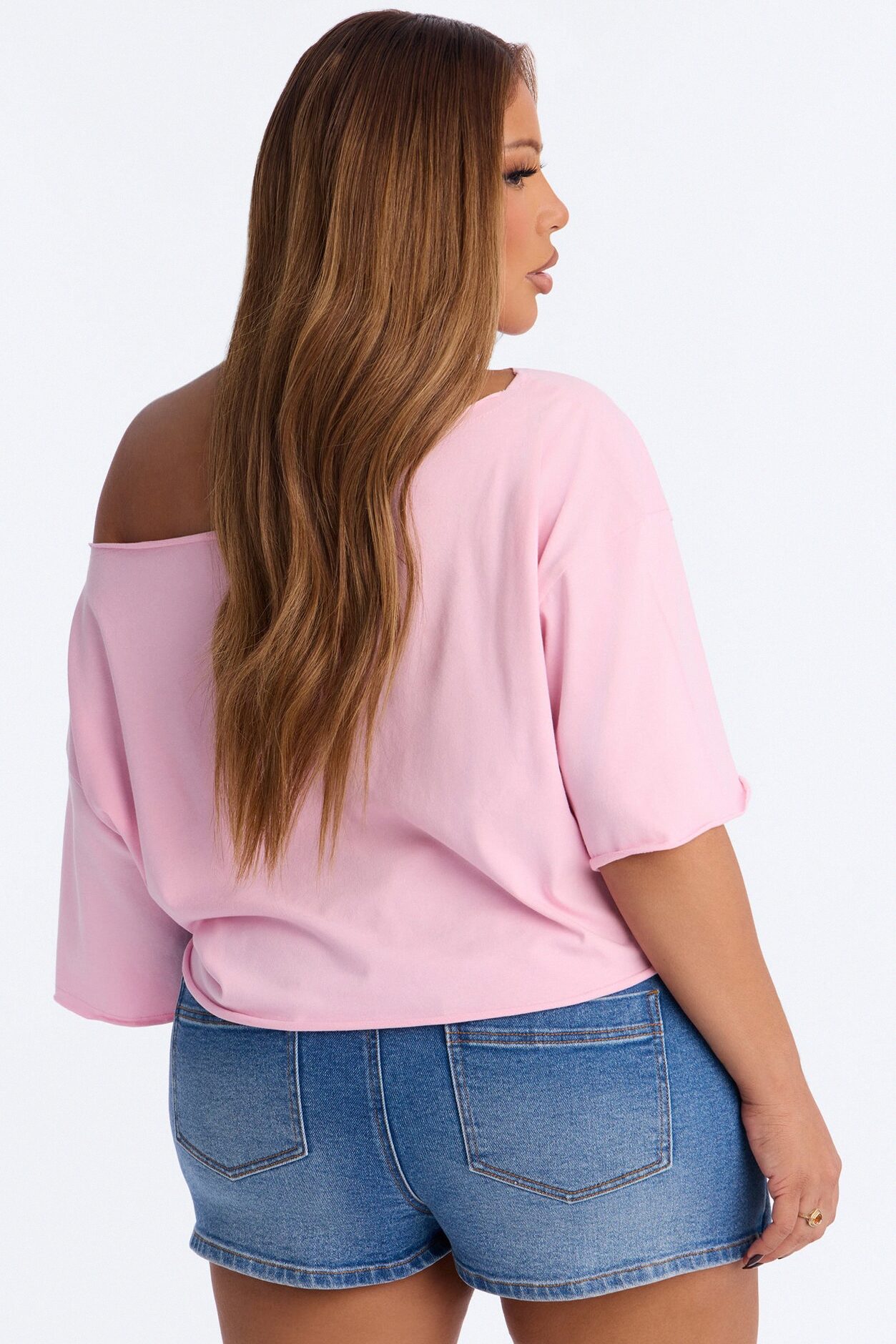 Holla Back Off Shoulder Crop Top - Pink