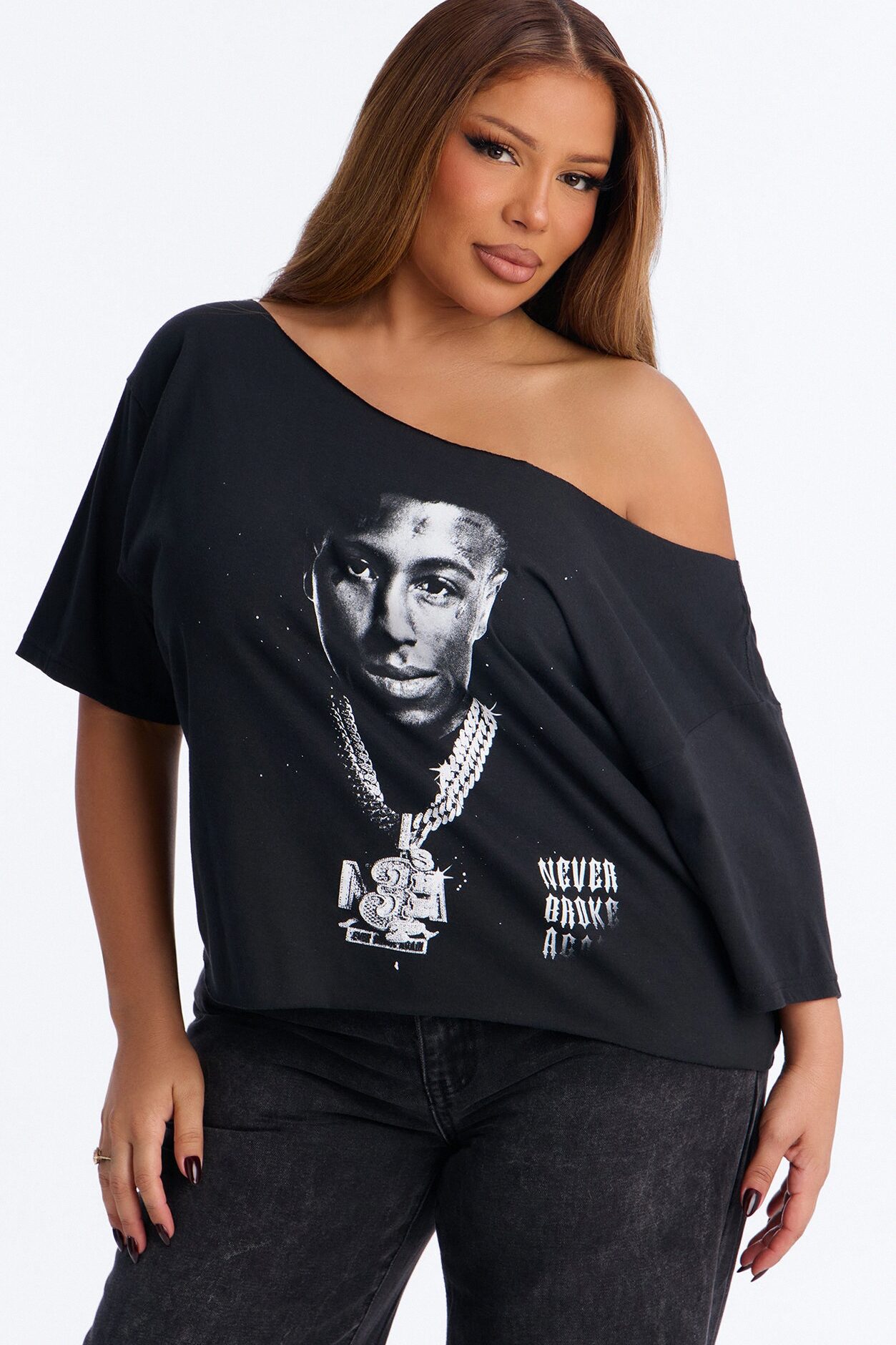 Youngboy Never Broke Again Off Shoulder Tee - Black