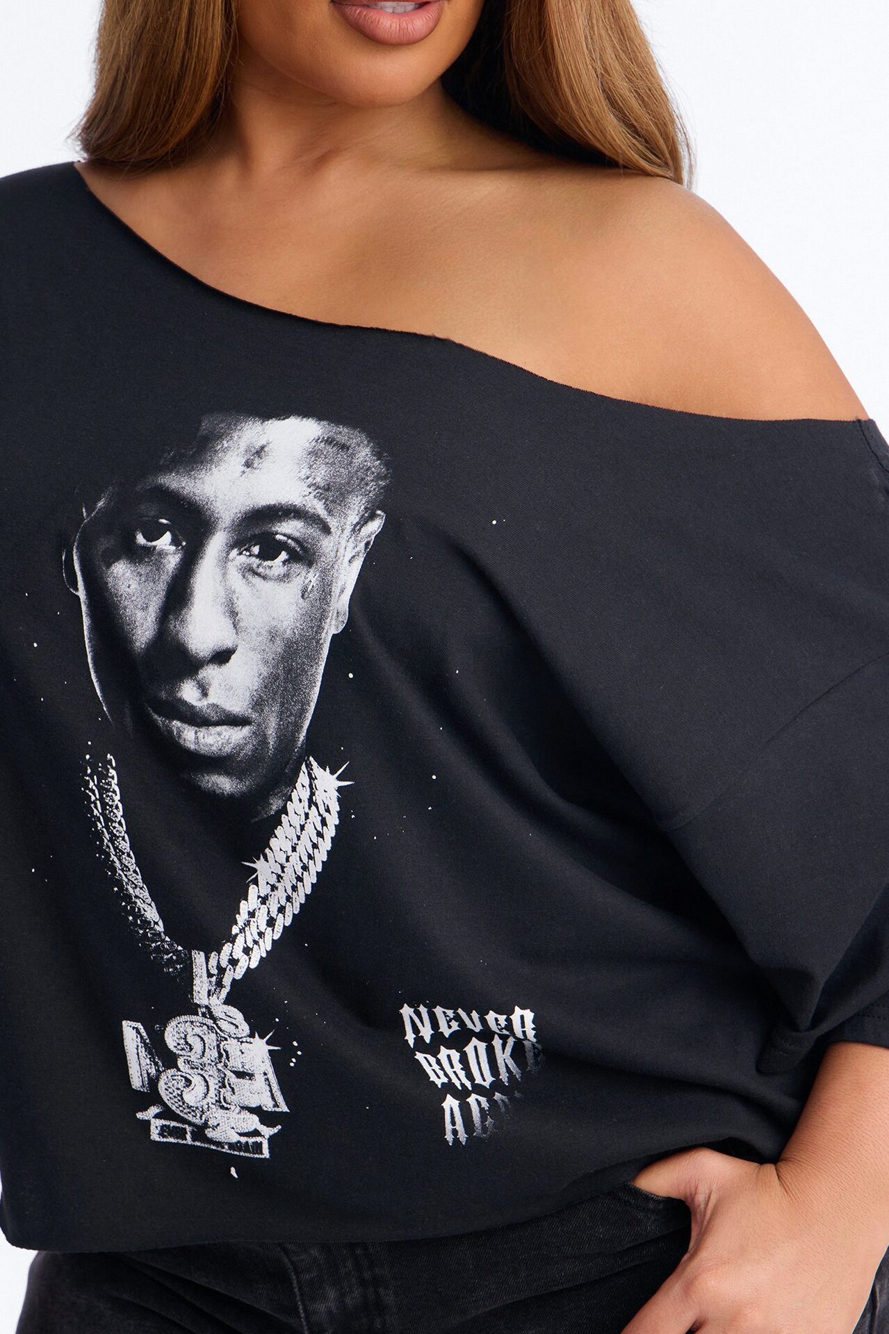 Youngboy Never Broke Again Off Shoulder Tee - Black