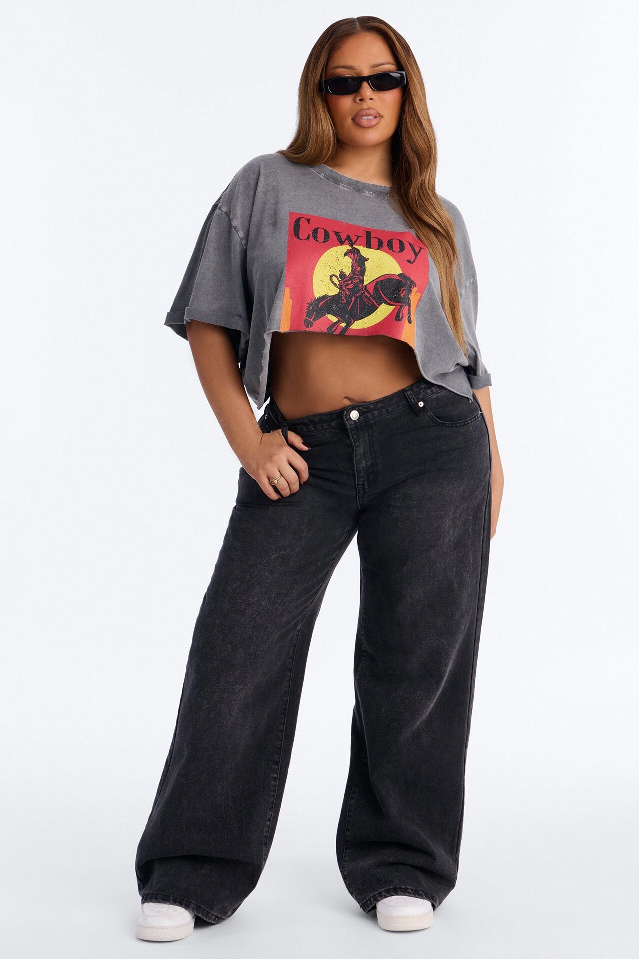Cowboy Things Washed Cropped Tee - Black Wash