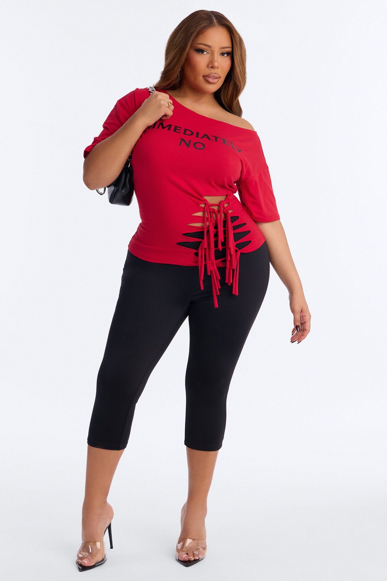 Immediately No Off Shoulder Fitted Tee - Red