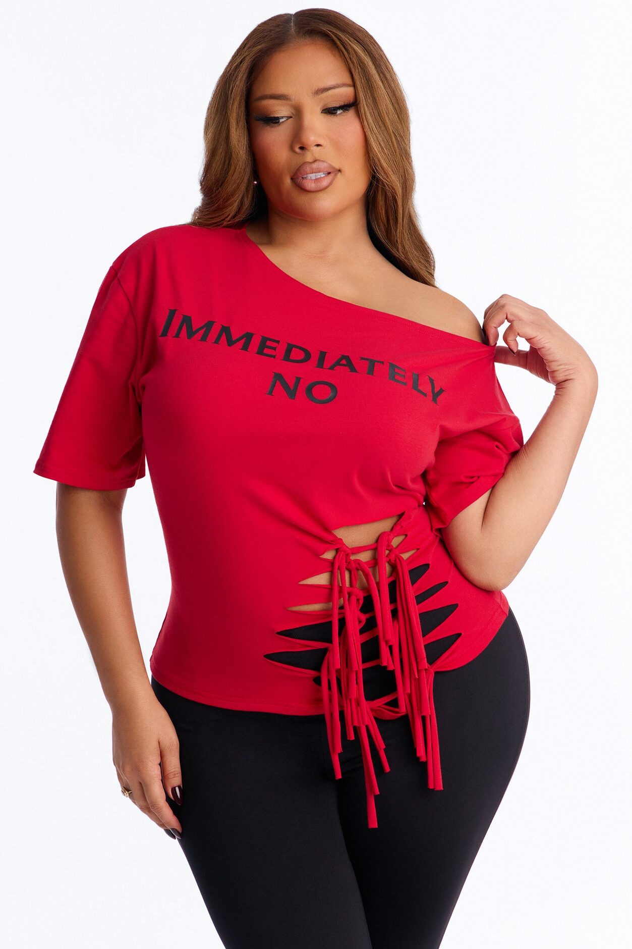 Immediately No Off Shoulder Fitted Tee - Red