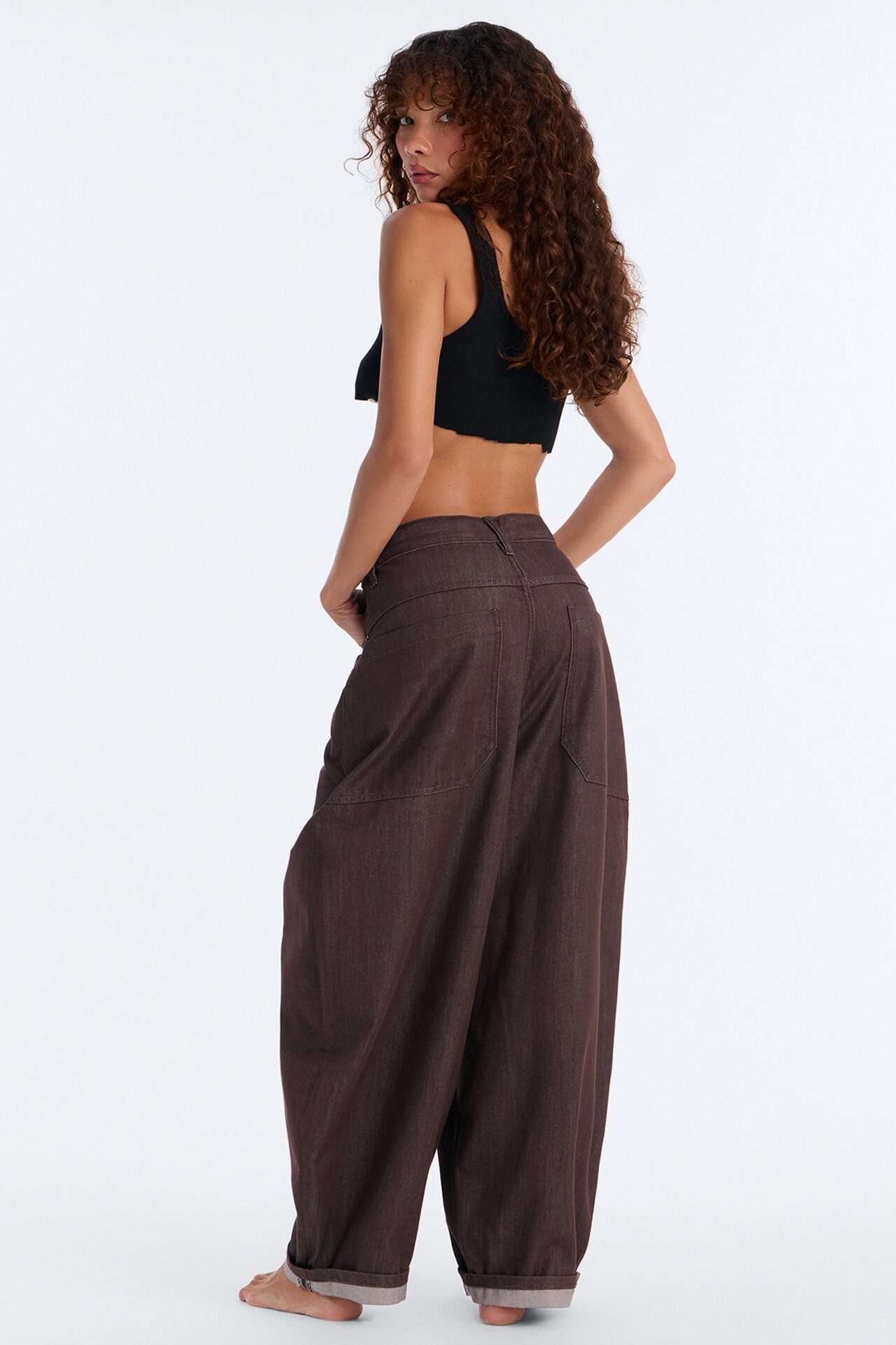 Off The Grid Cuffed Barrel Leg Jeans - Brown