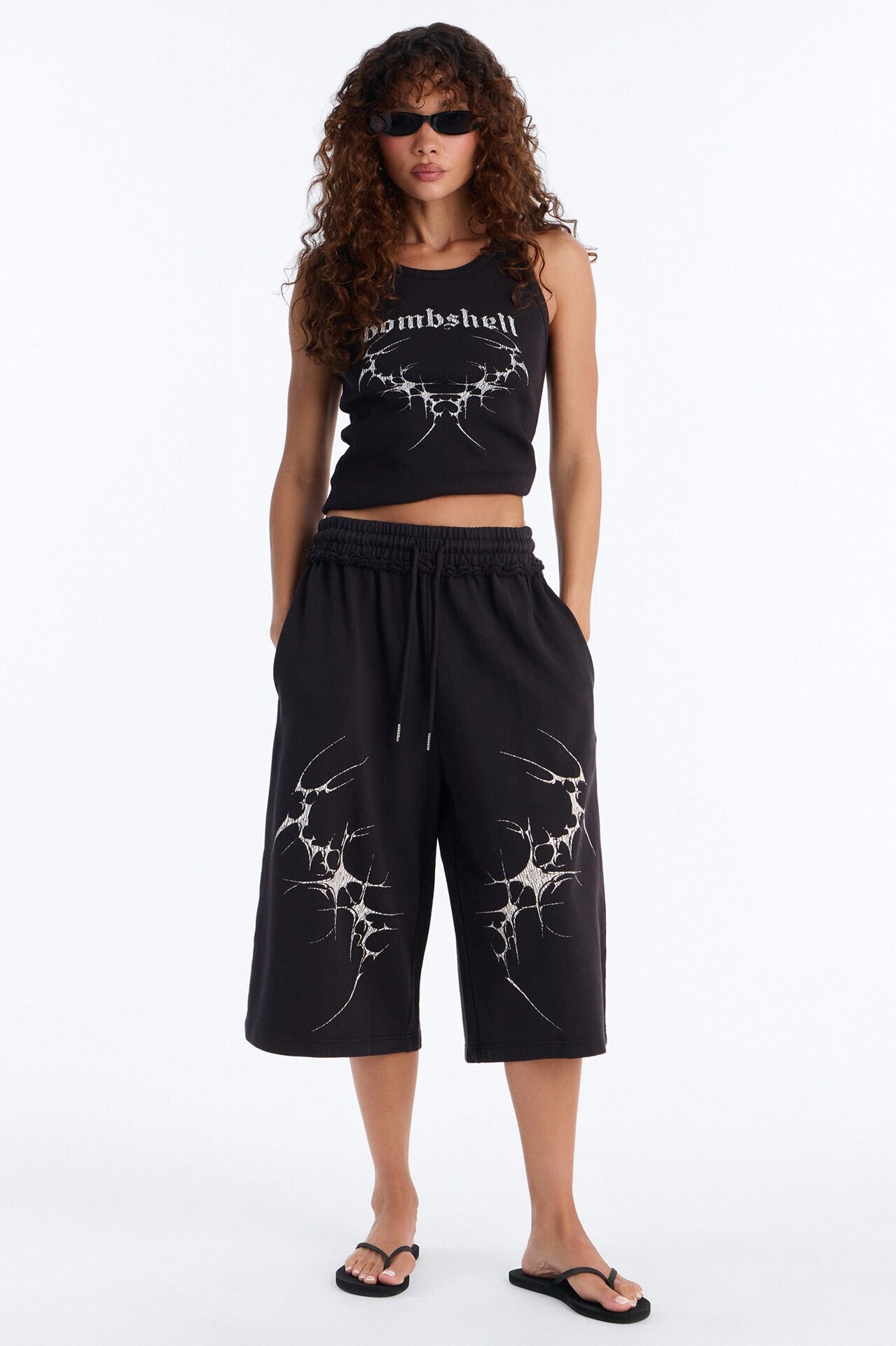 Electric Bombshell Long Sweatshorts - Charcoal