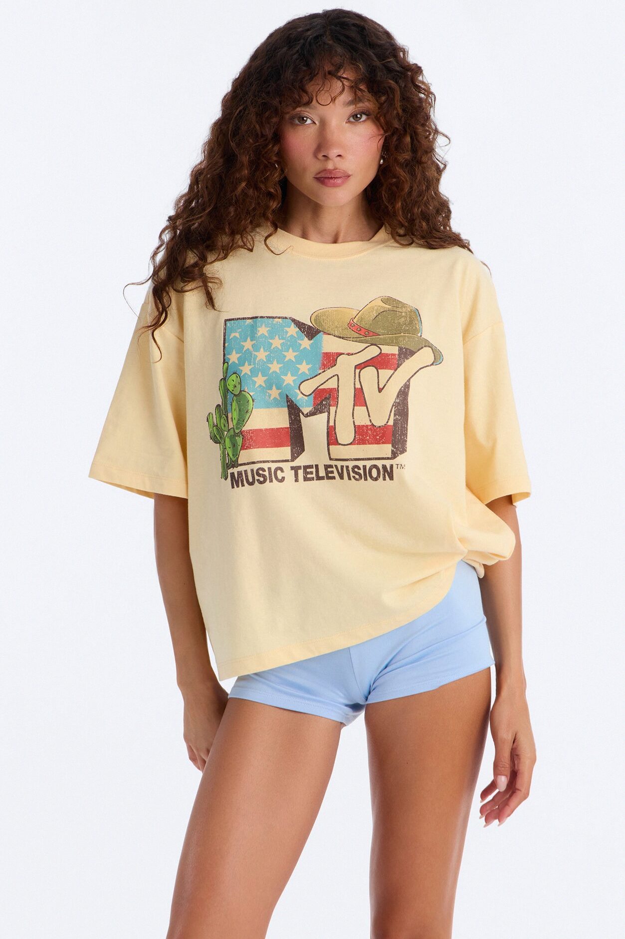 MTV Western Boxy Tee - Butter Yellow