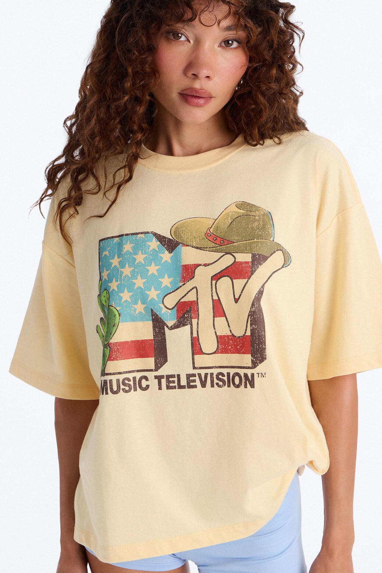 MTV Western Boxy Tee - Butter Yellow