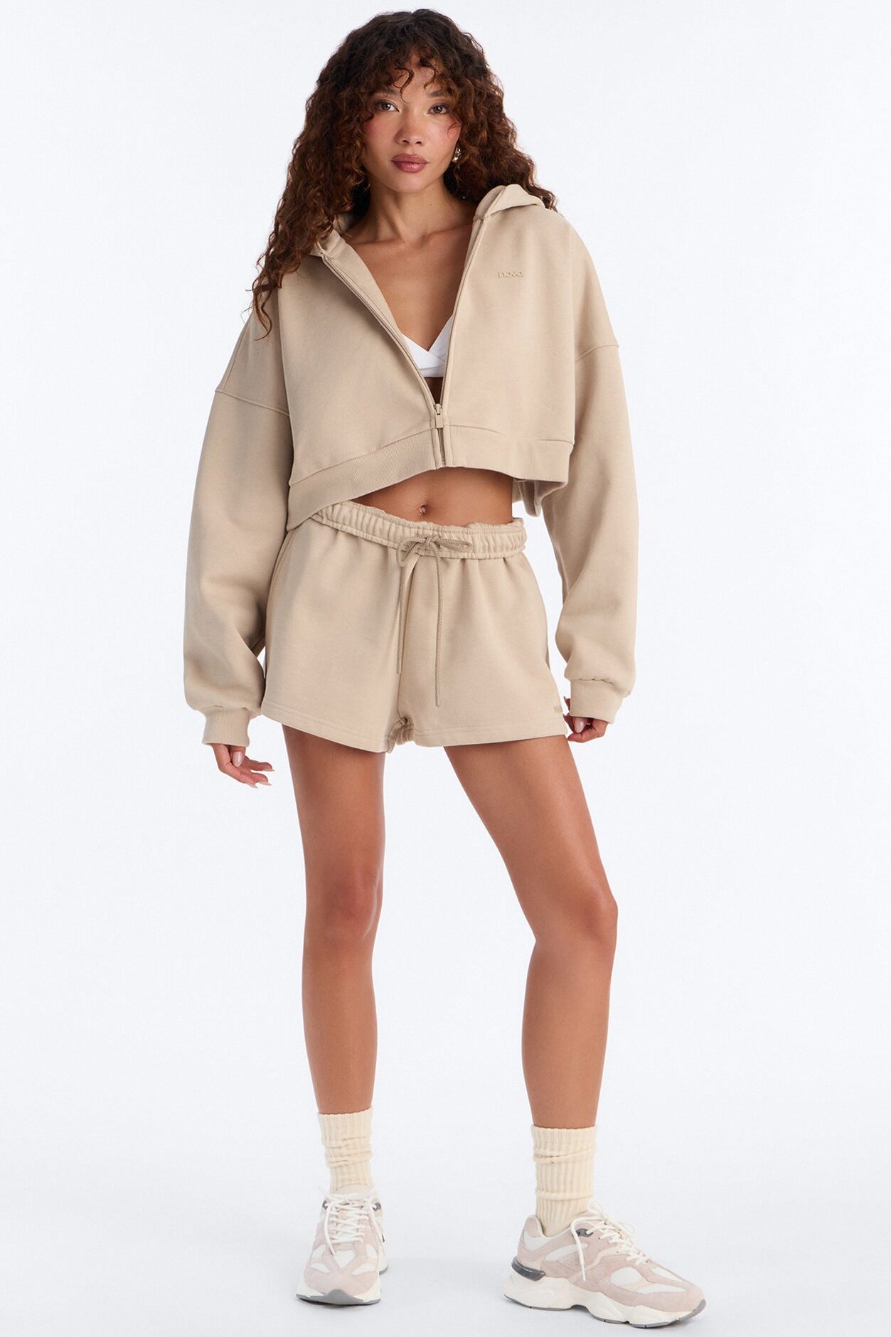 Libby Boxy Crop Zip Hoodie Fleece Sweatshirt - Taupe