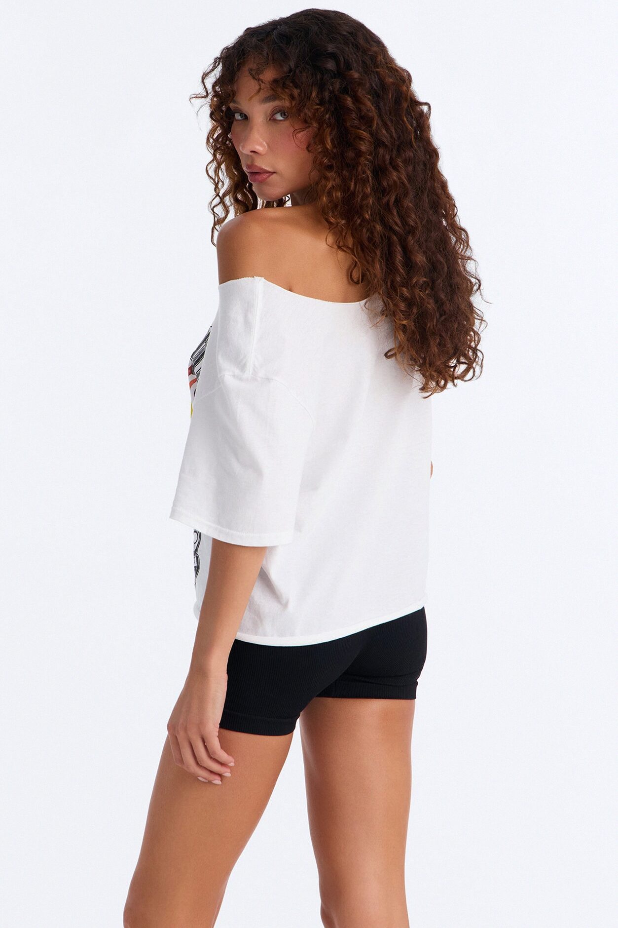 Rolling Stones Flame Off Shoulder Tee - White
