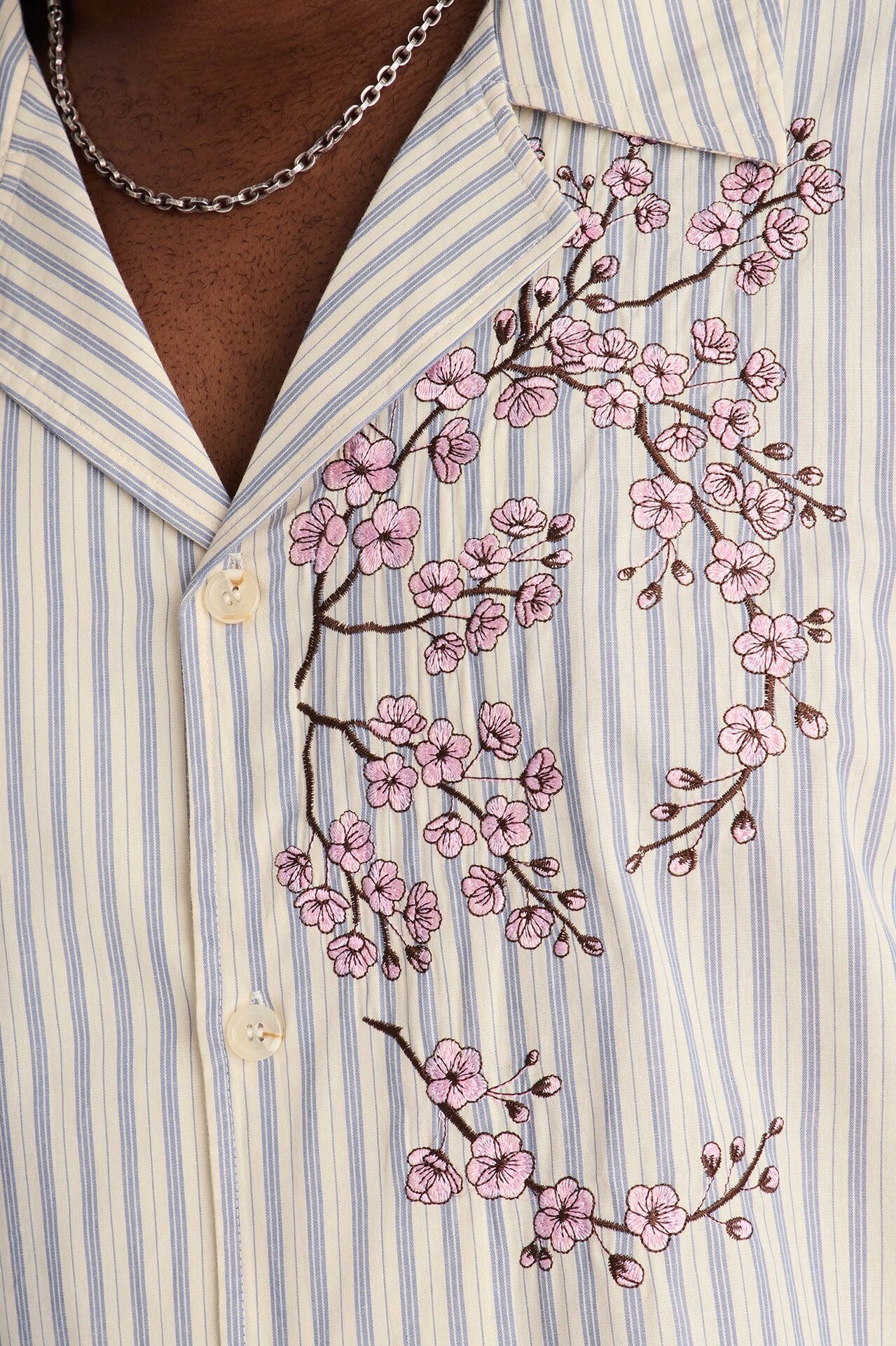 Haru Fade Stripe Cuban Collar Button Up Shirt - White/combo