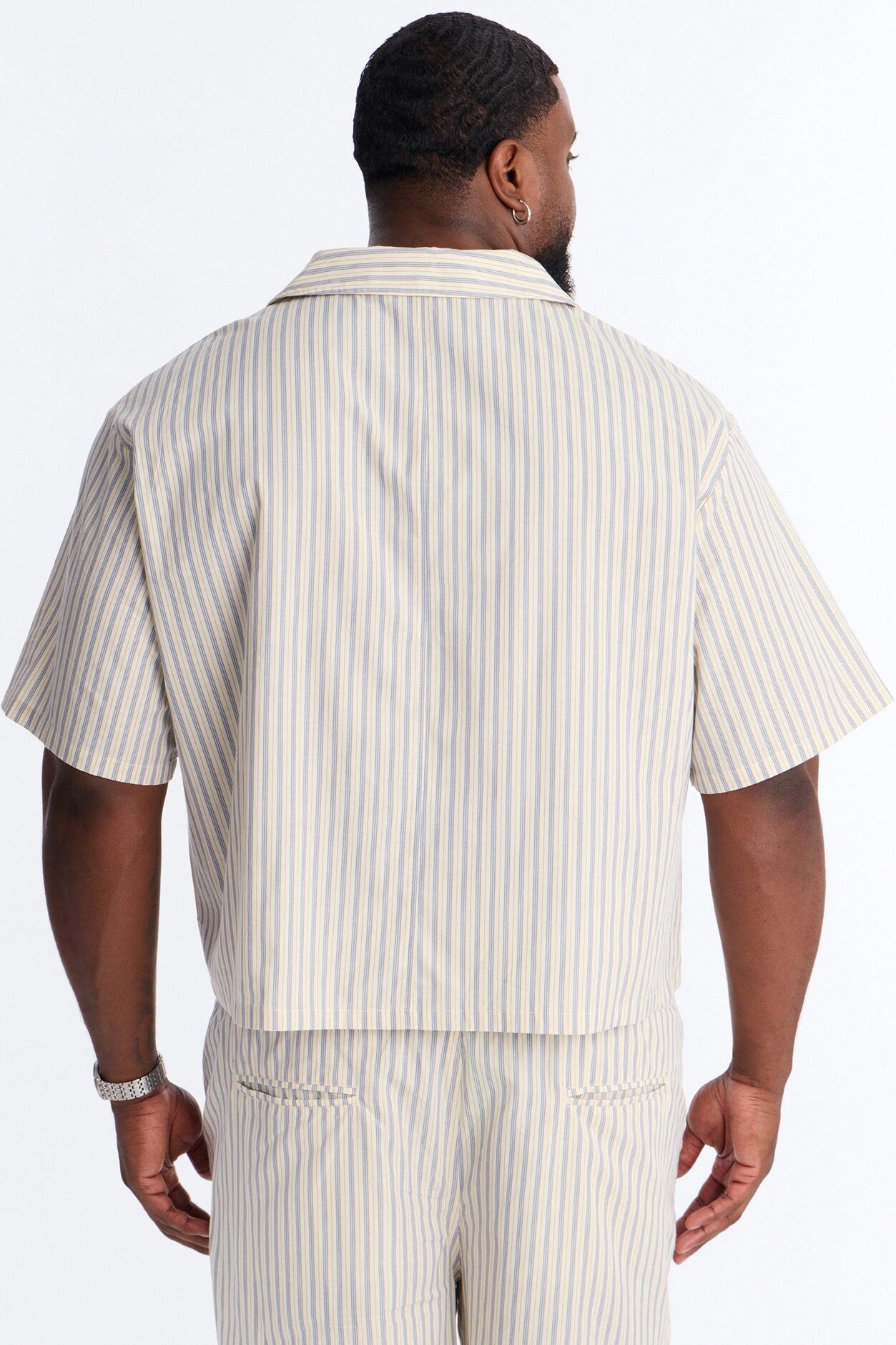 Haru Fade Stripe Cuban Collar Button Up Shirt - White/combo
