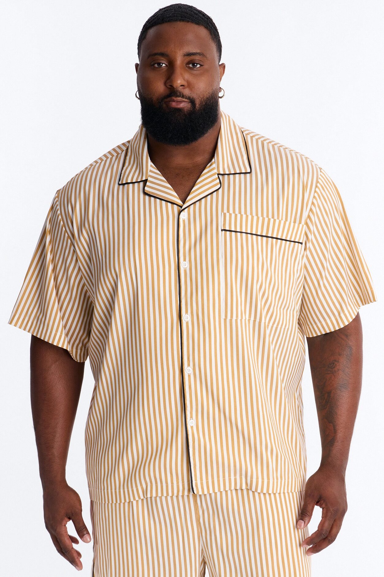 Cozy Night In Stripe Lounge Top - Gold/combo