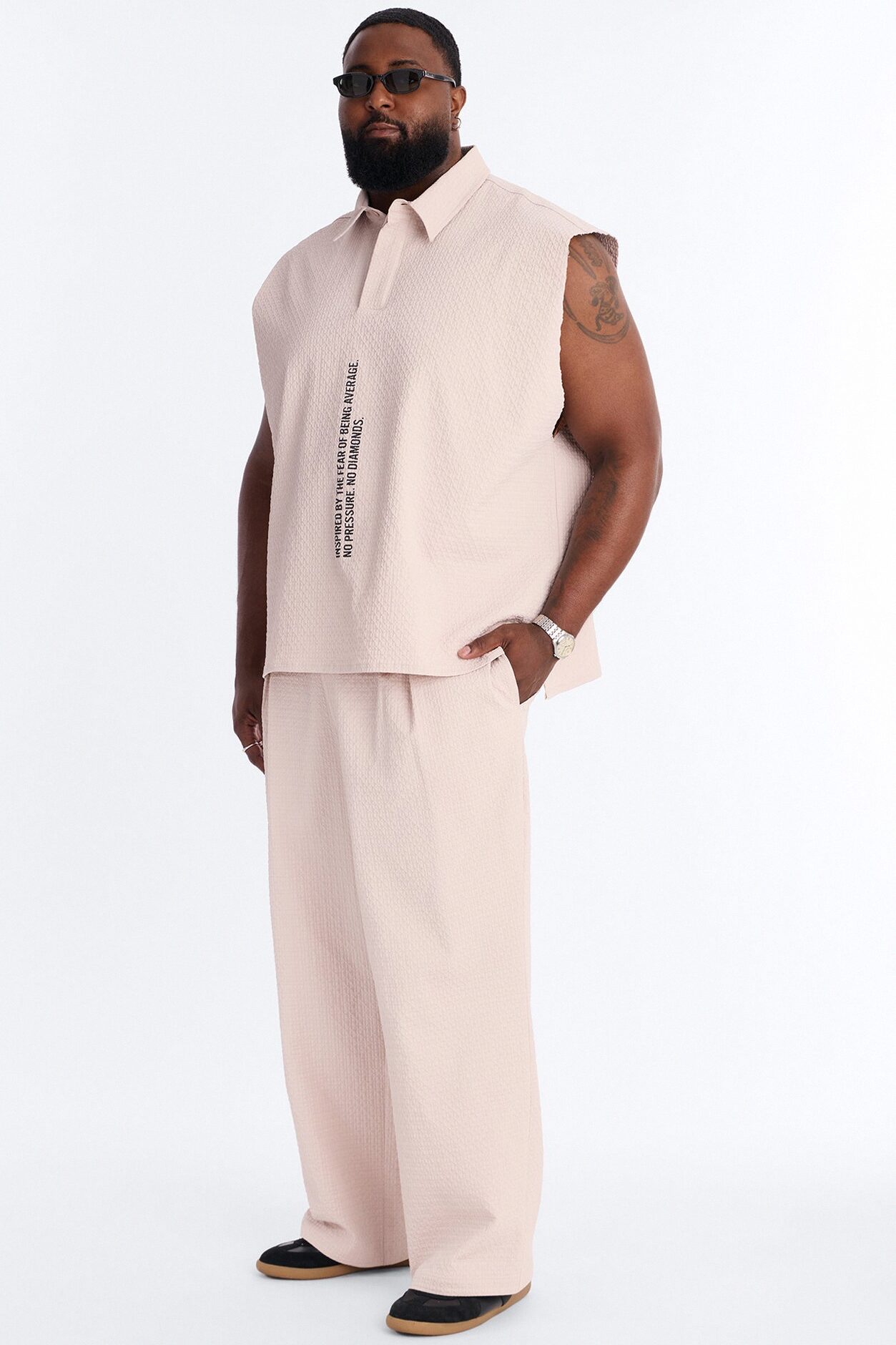 Wide Leg Inspired By Fear Seersucker Trouser - Light Pink