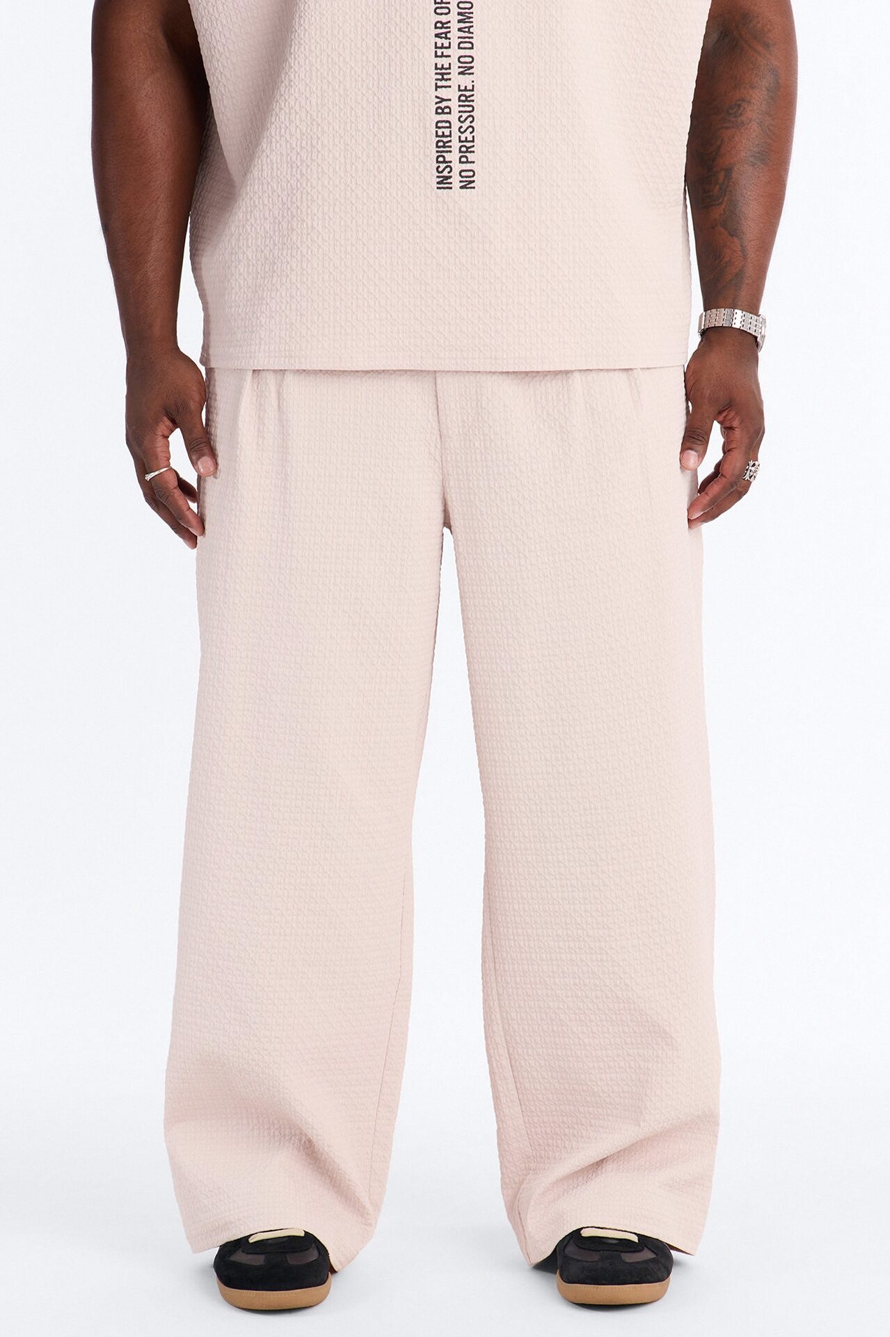 Wide Leg Inspired By Fear Seersucker Trouser - Light Pink