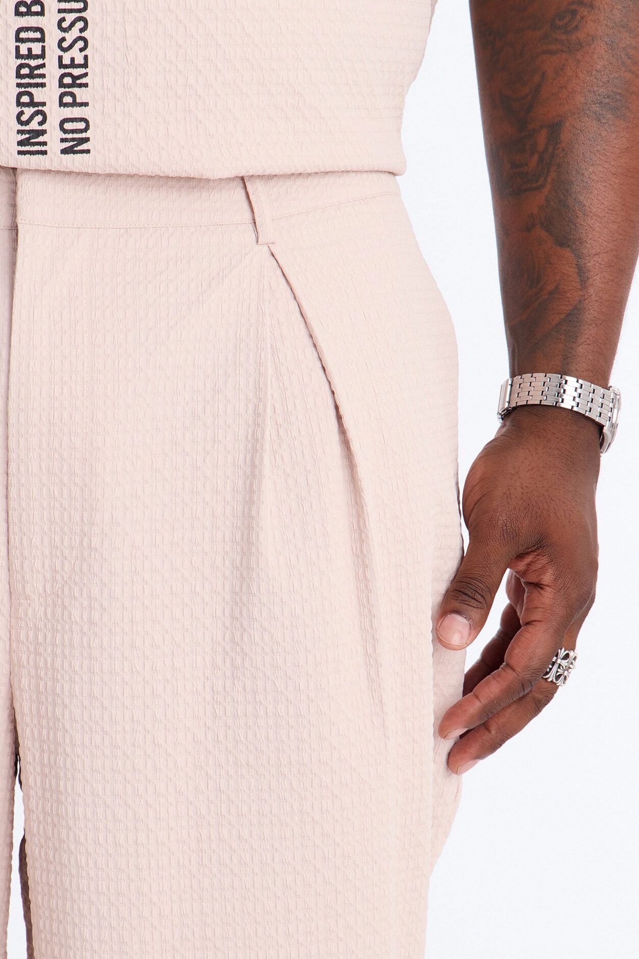Wide Leg Inspired By Fear Seersucker Trouser - Light Pink