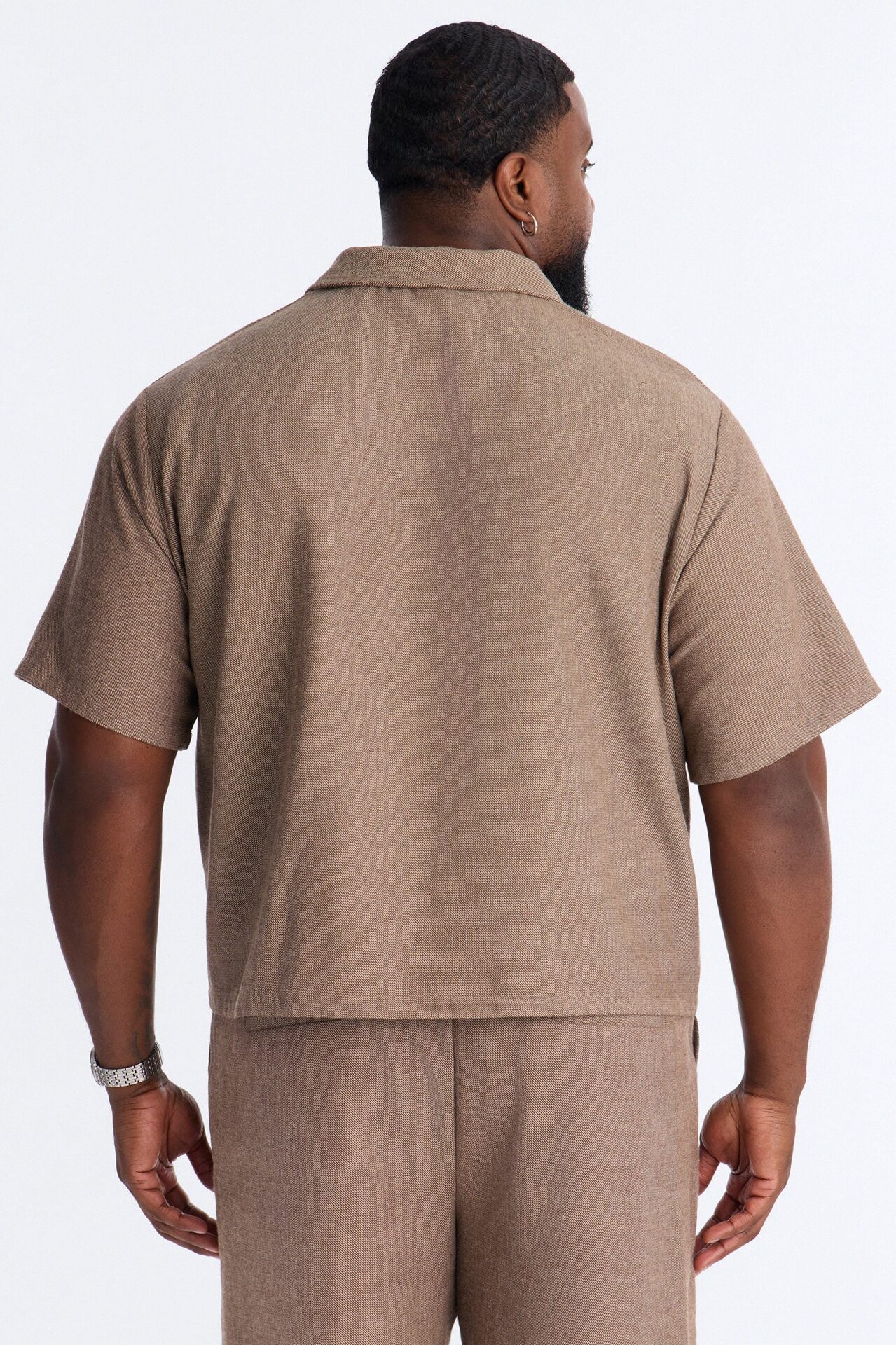 Maison Tailored Textured Boxy Cropped Polo - Brown