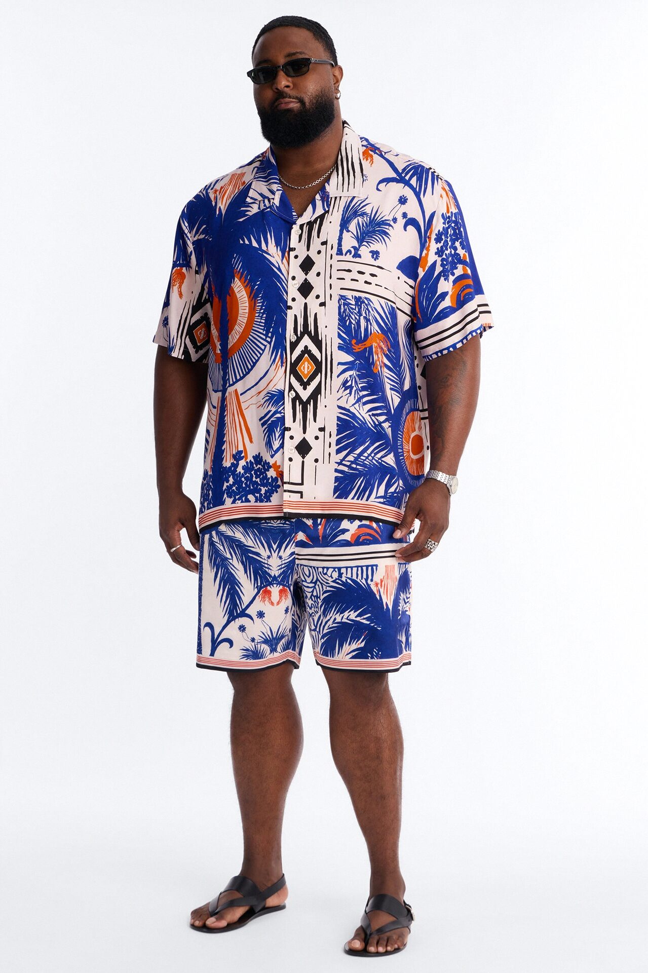 Monaco Palms Button Up Shirt - Navy