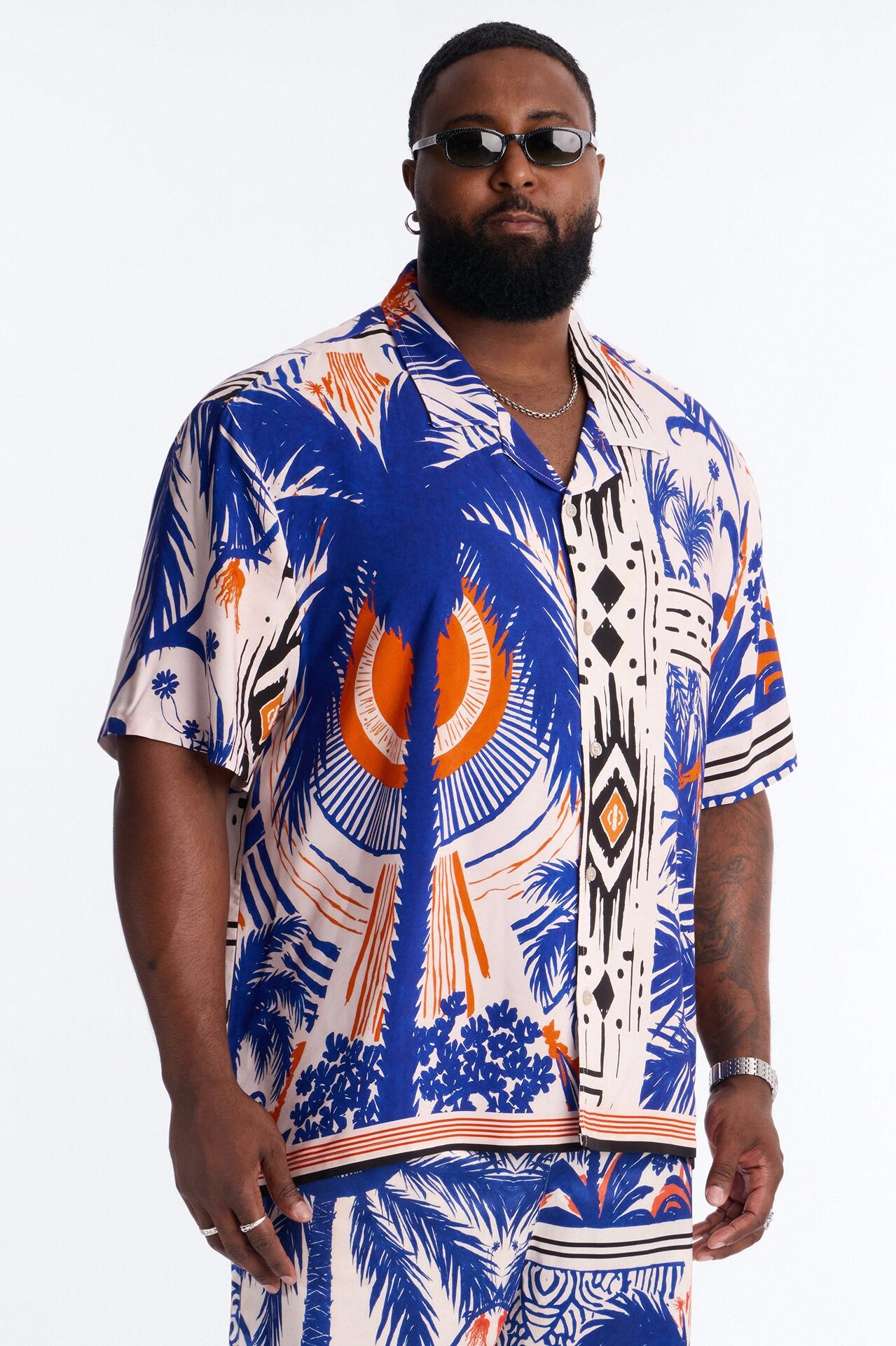 Monaco Palms Button Up Shirt - Navy