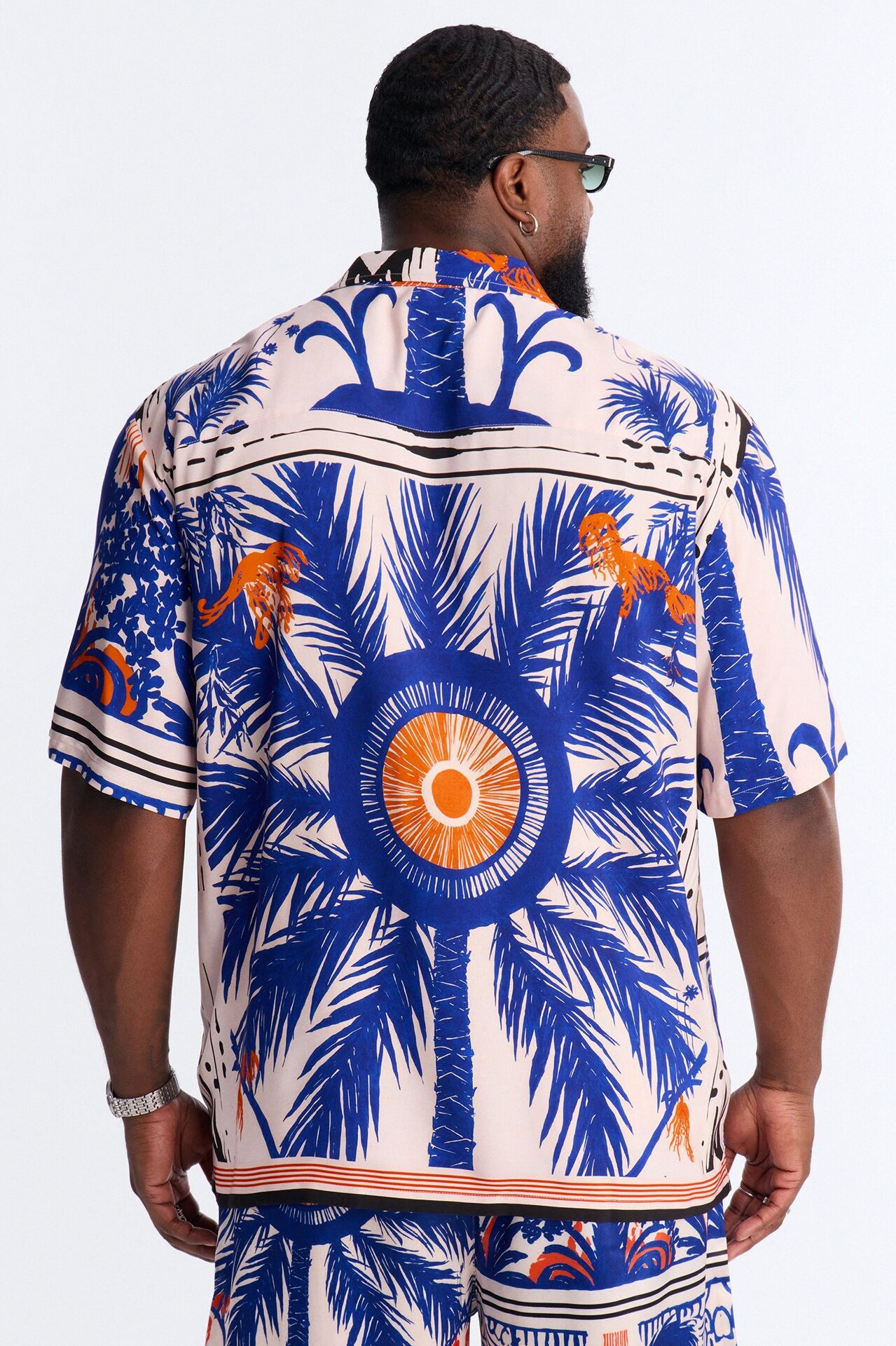 Monaco Palms Button Up Shirt - Navy