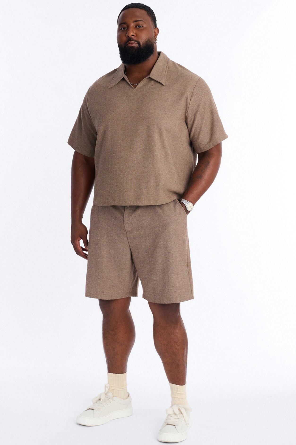 Maison Tailored Textured Wrapped Short - Brown