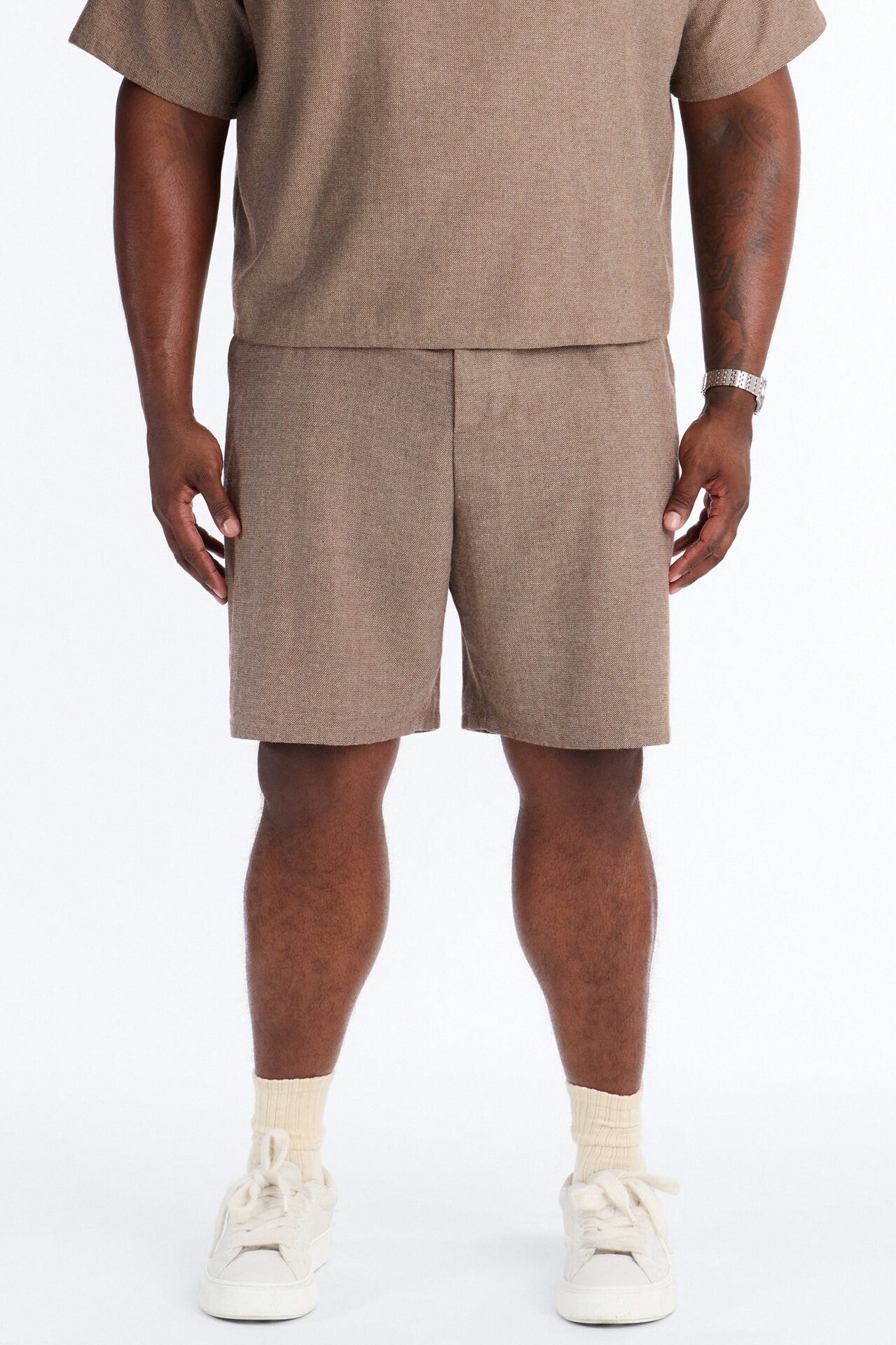 Maison Tailored Textured Wrapped Short - Brown