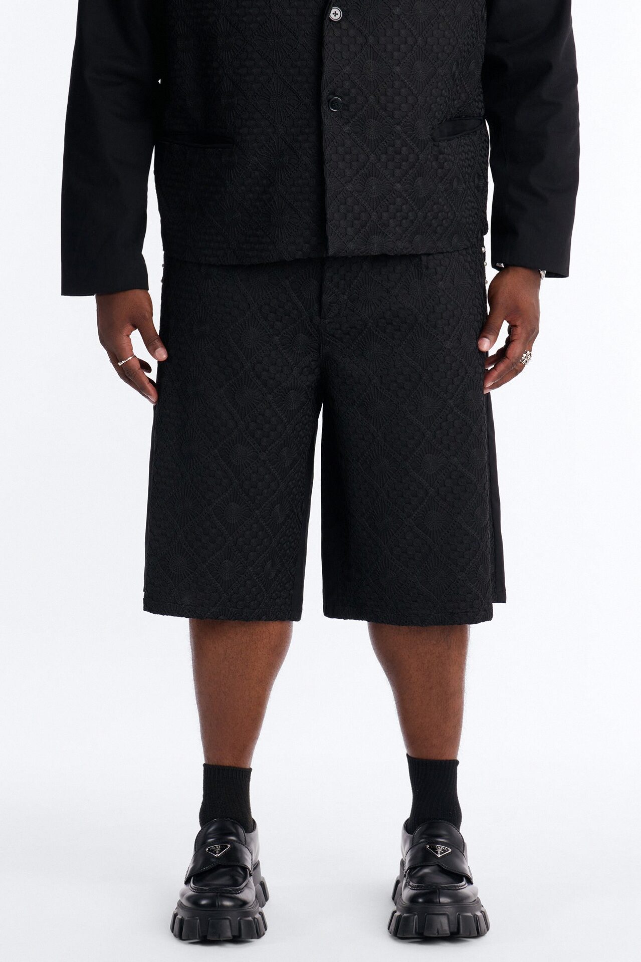Baggy Lattice Luxe Pearl Short - Black