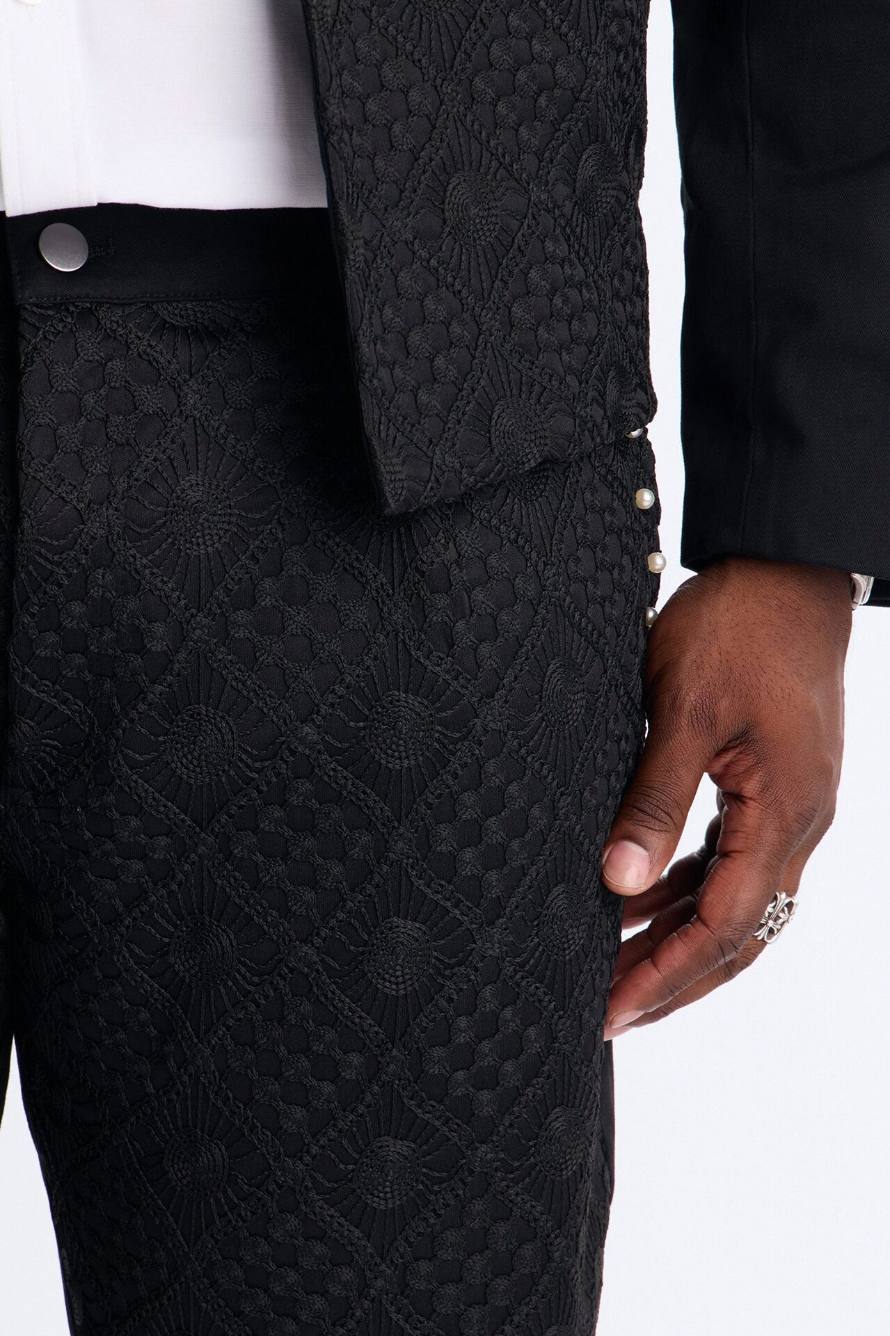 Slim Lattice Luxe Pearl Pant - Black
