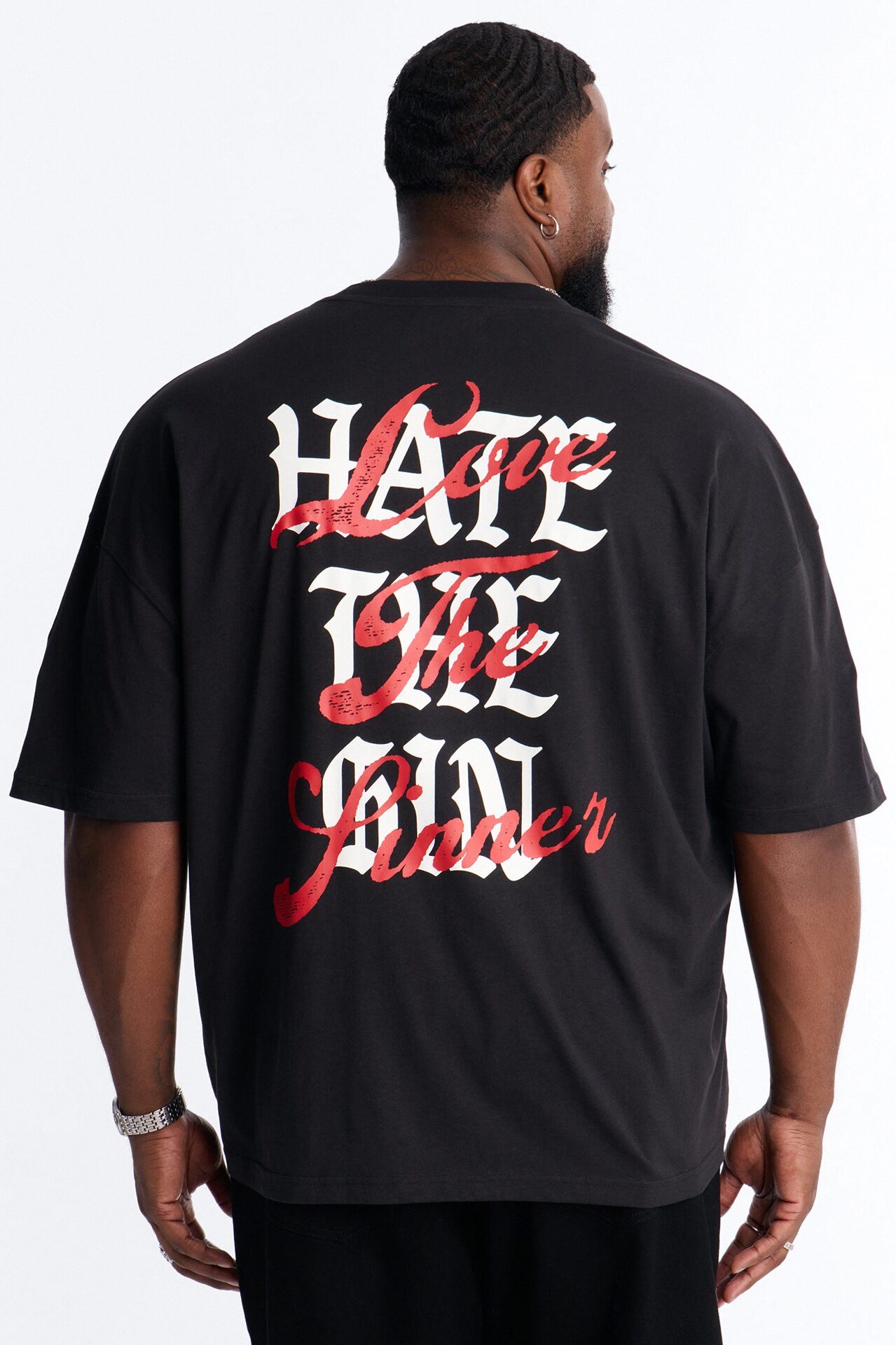 Love The Sinner Oversized Short Sleeve Tee - Black