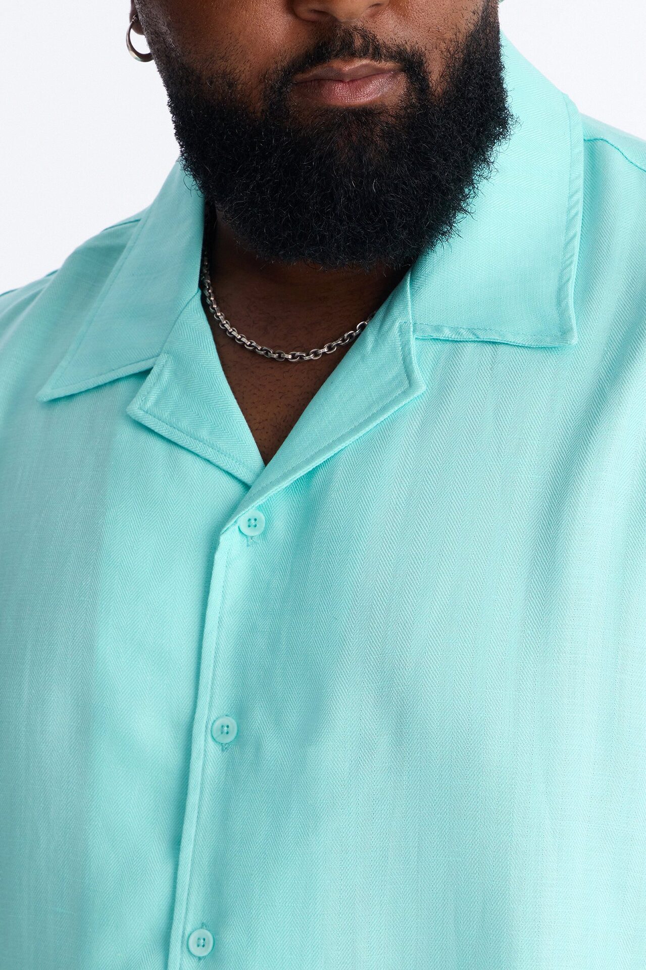 Cropped Wastelander Cuban Collar Button Up Shirt - Turquoise