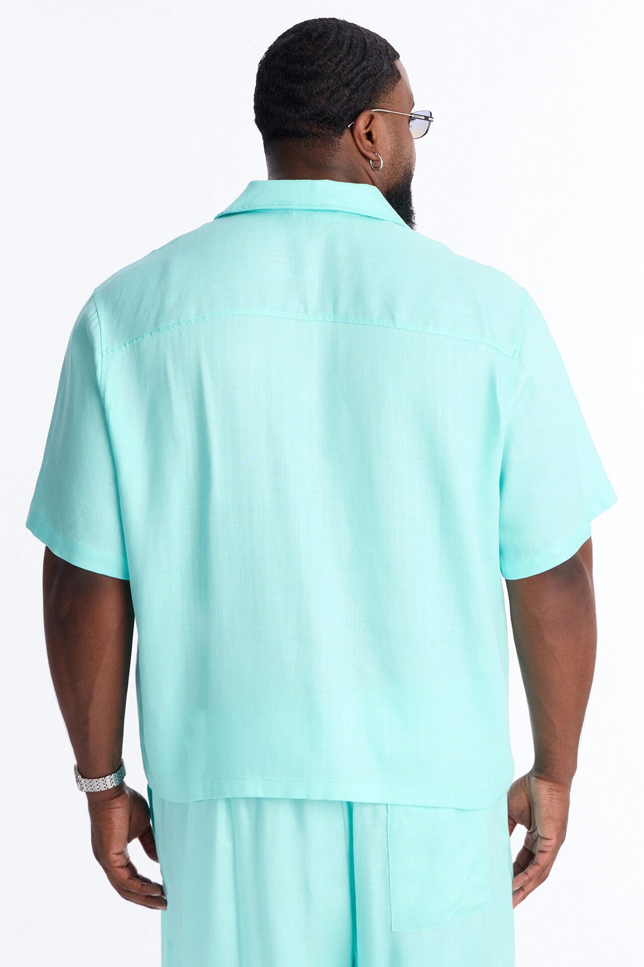 Cropped Wastelander Cuban Collar Button Up Shirt - Turquoise