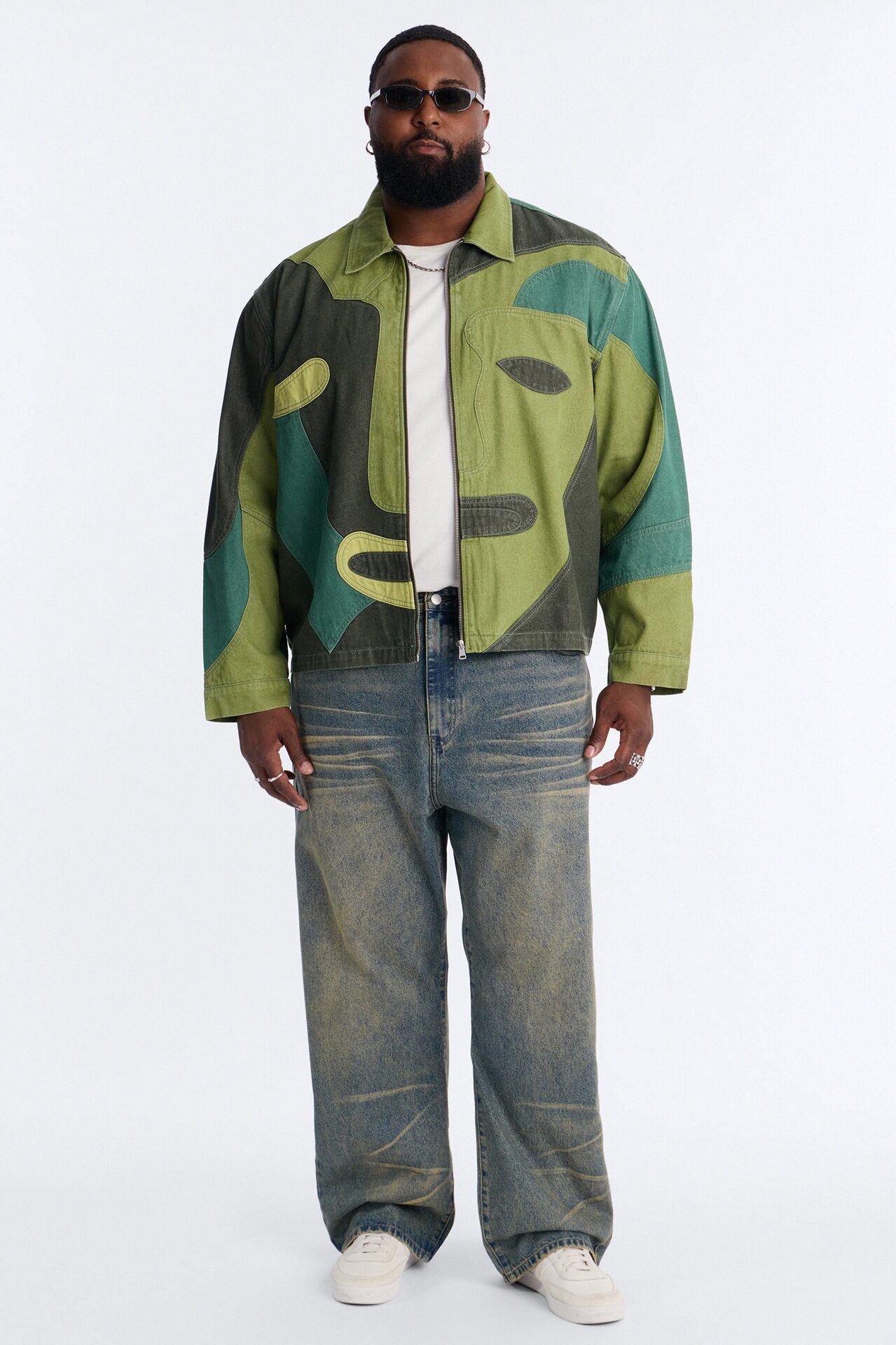 Portrait Patchwork Denim Jacket - Green/combo