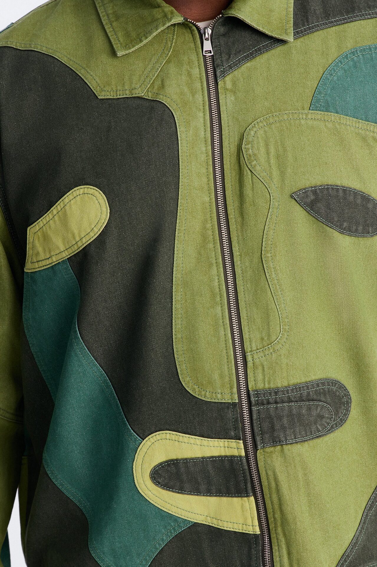 Portrait Patchwork Denim Jacket - Green/combo