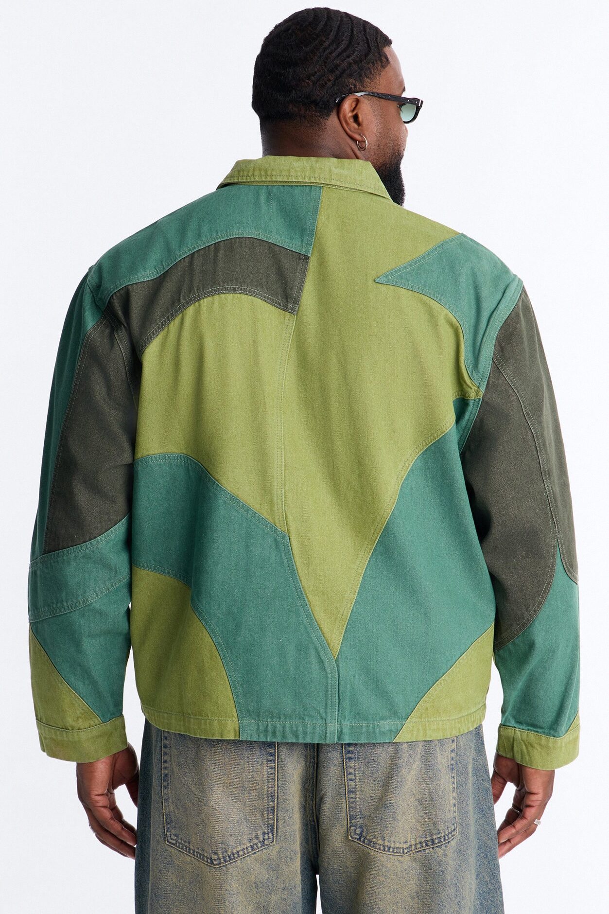 Portrait Patchwork Denim Jacket - Green/combo