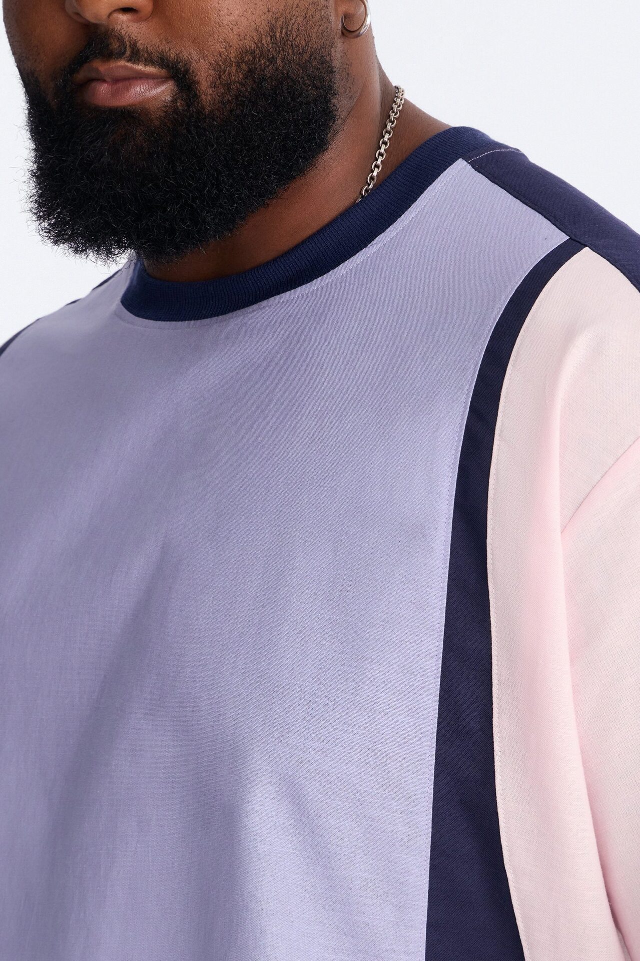 Basic Color Block Short Sleeve Tee - Purple/combo