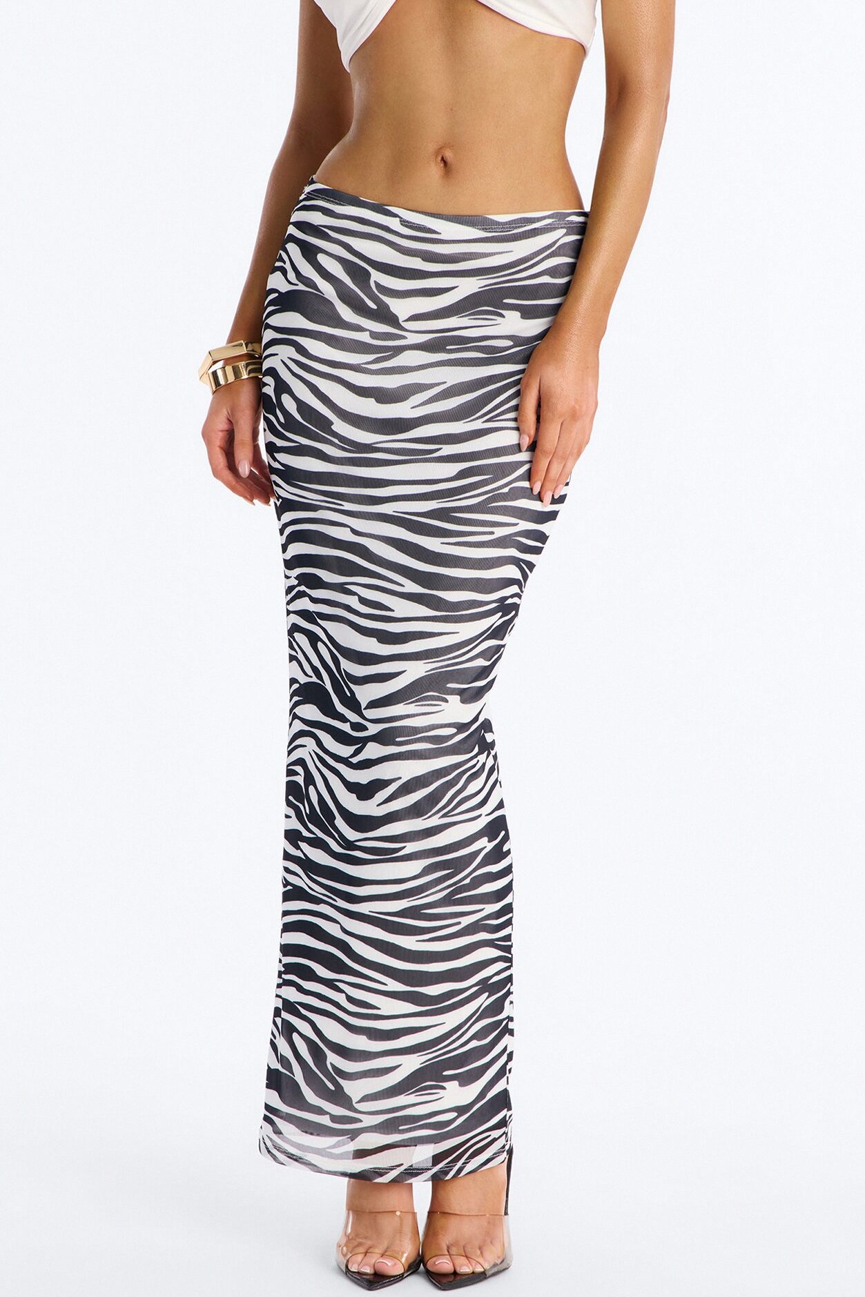 Lia Zebra Mesh Maxi Skirt - Black/White