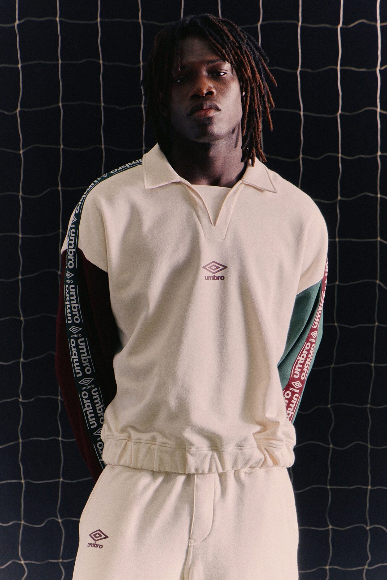Umbro Colorblock French Terry Long Sleeve Polo - Cream/combo