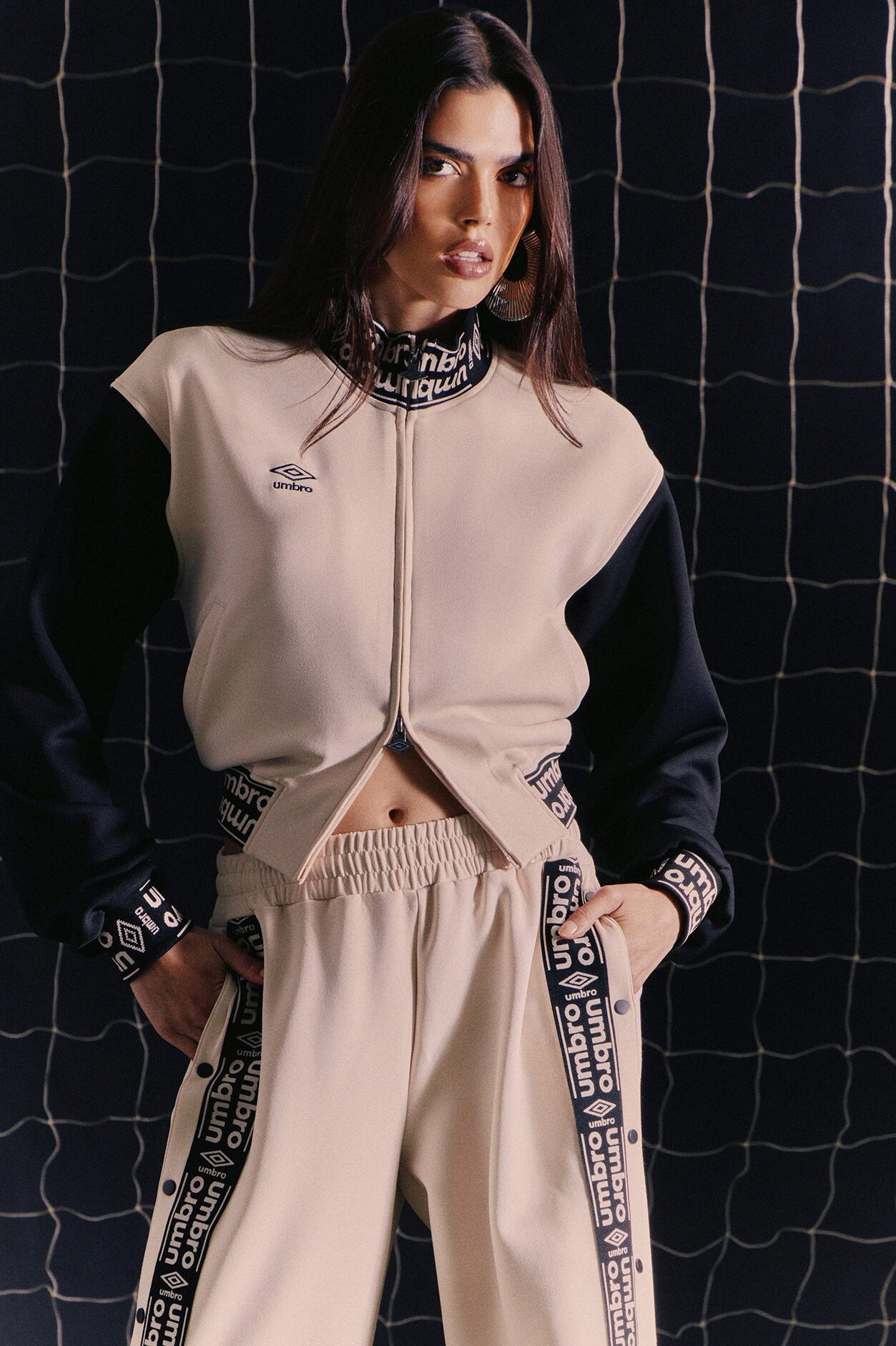 Umbro Mock Neck Scuba Zip Up Jacket - Cream/combo