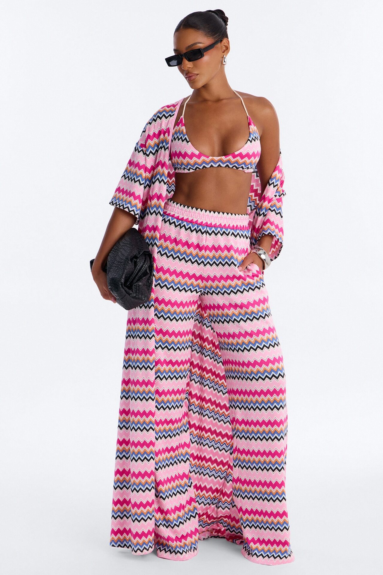Cabana Crush 3 Piece Crochet Pant Set - Pink/combo