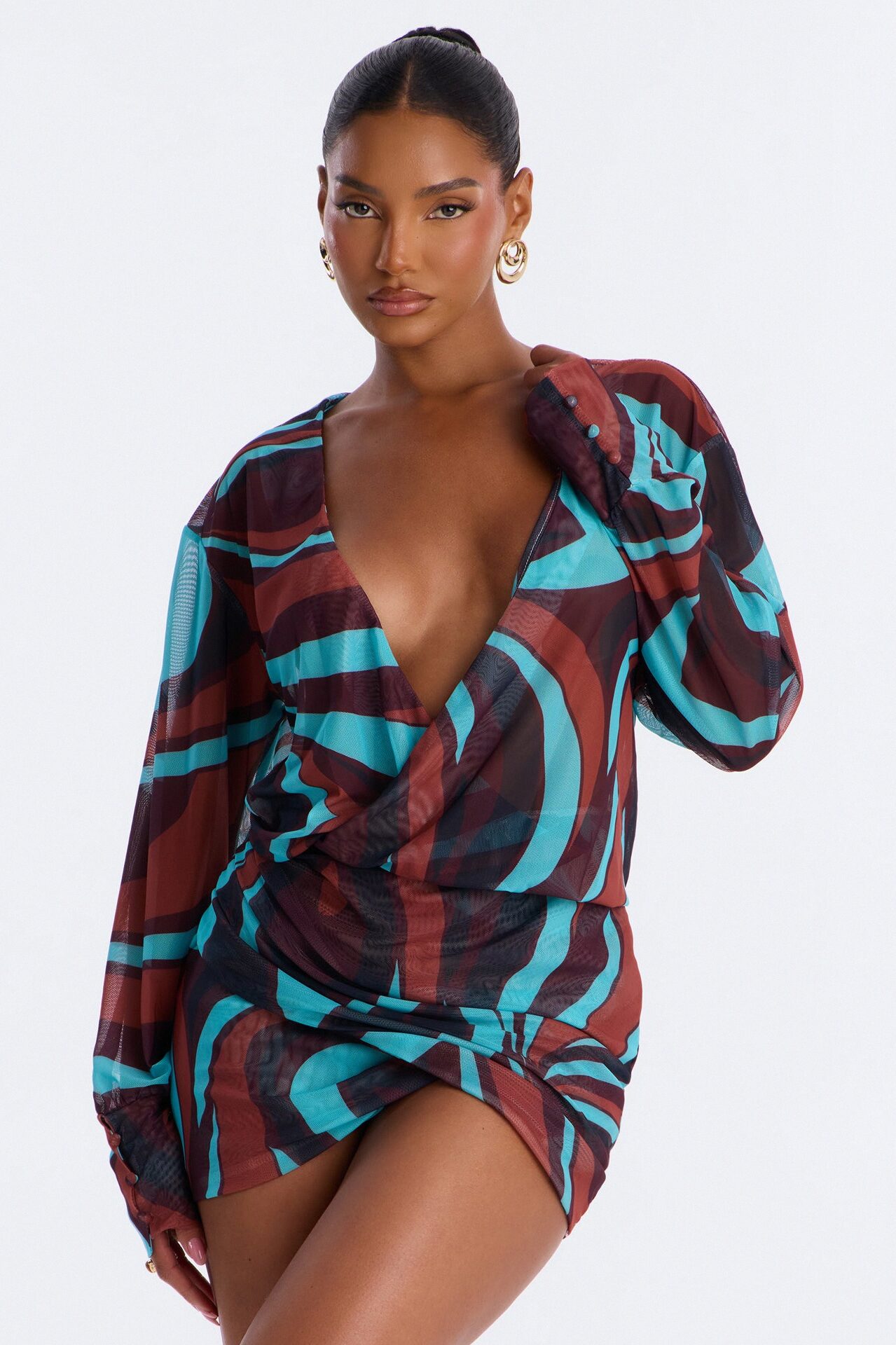 Skylar Swirl Mesh Mini Dress - Blue/combo