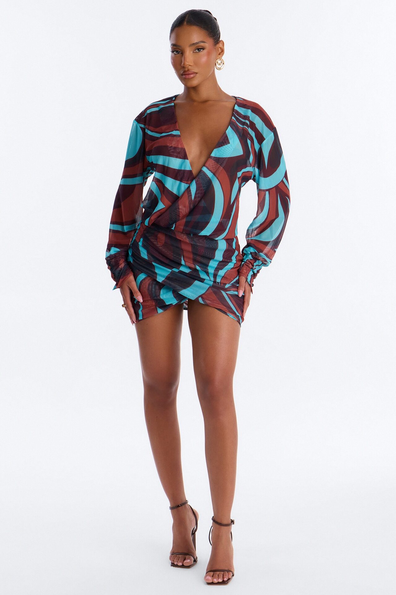 Skylar Swirl Mesh Mini Dress - Blue/combo